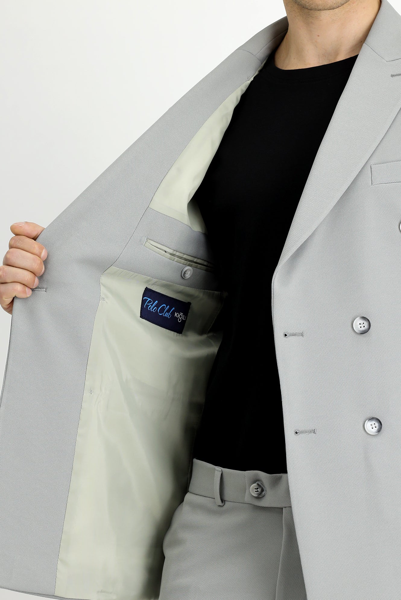 Açık Gri 6 Drop Regular Fit Standart Kesim Mevsimlik Kruvaze Takım Elbise - Image 7