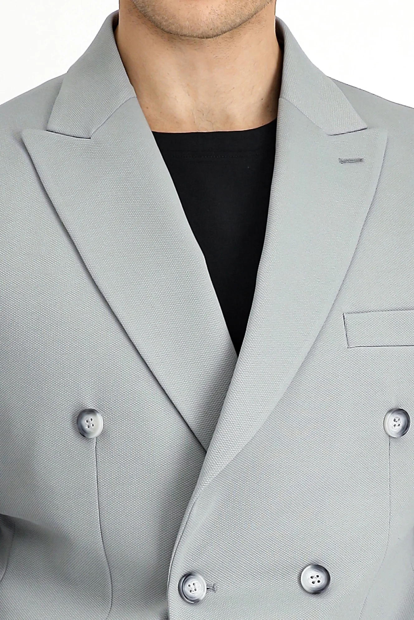 Açık Gri 6 Drop Regular Fit Standart Kesim Mevsimlik Kruvaze Takım Elbise - Image 8