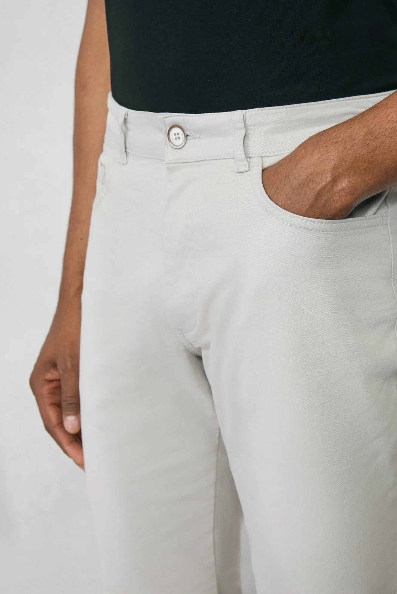 Açık Gri Slim Fit Dar Kesim Likralı Esnek Kanvas / Chino Pantolon - Image 3
