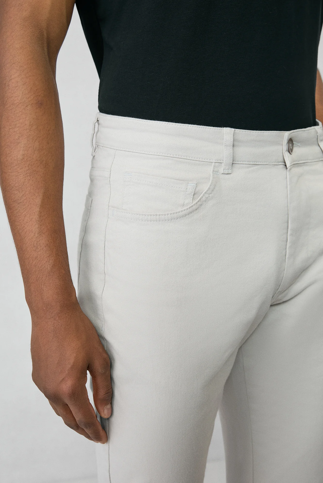 Açık Gri Slim Fit Dar Kesim Likralı Esnek Kanvas / Chino Pantolon - Image 4