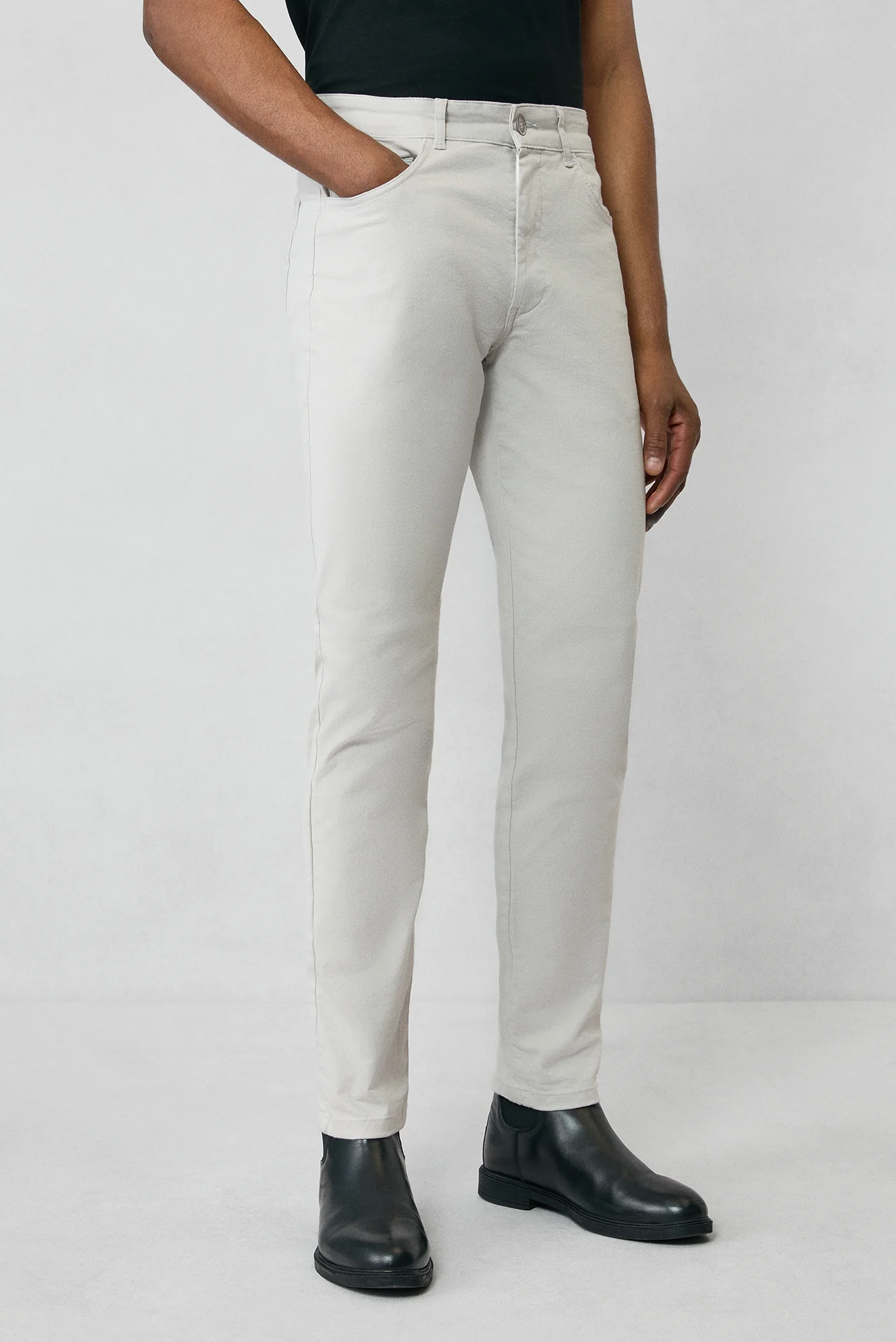 Açık Gri Regular Fit Standart Kesim Likralı Esnek Kanvas / Chino Pantolon - Image 2