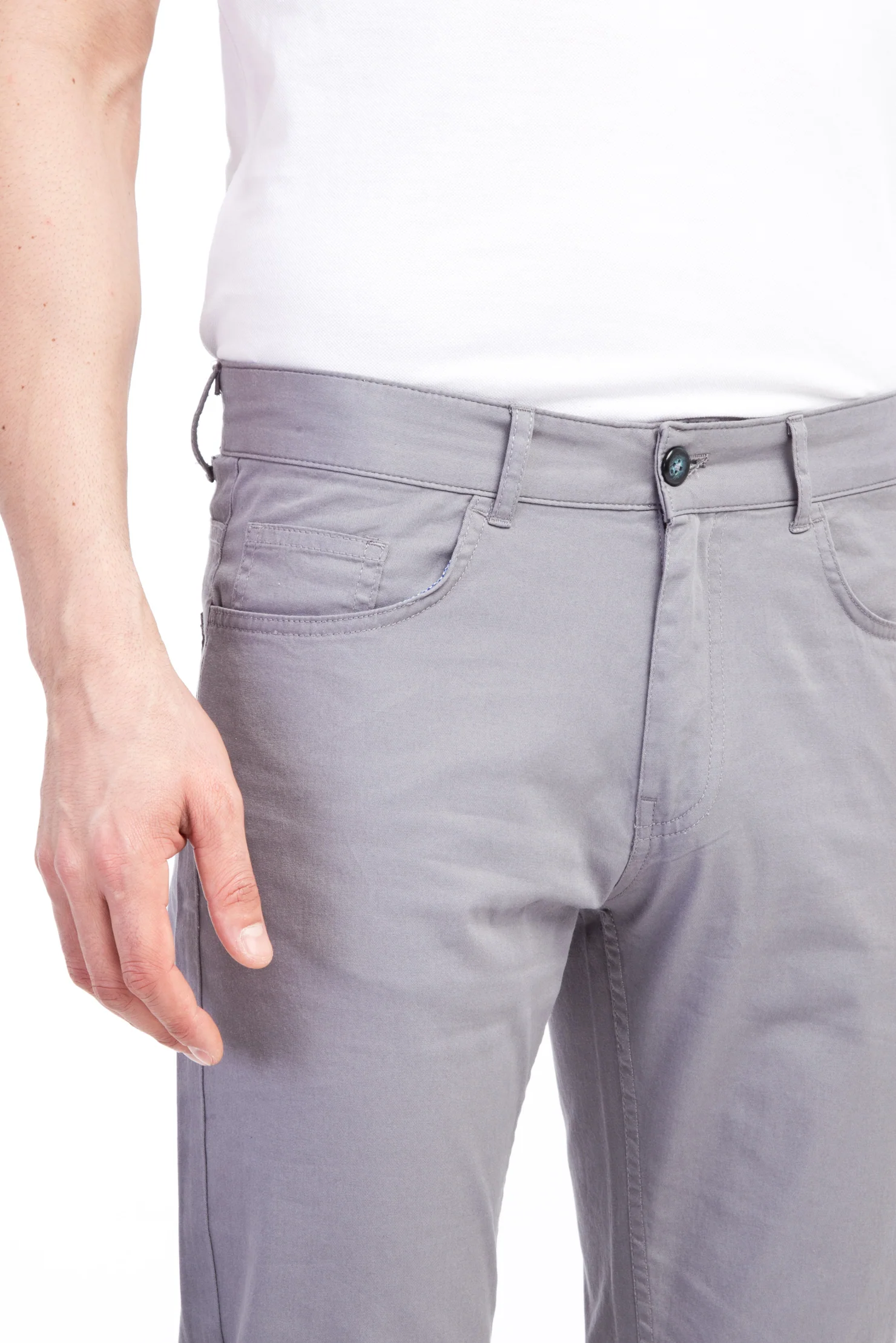 Açık Gri Regular Fit Standart Kesim Likralı Kanvas / Chino Pantolon - Image 3