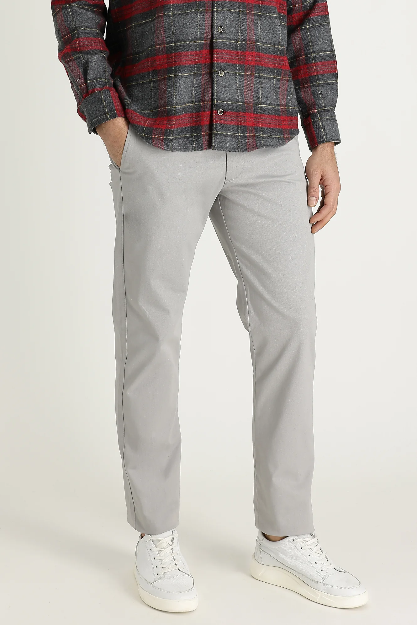Açık Gri Regular Fit Standart Kesim Likralı Kanvas / Chino Pantolon - Image 2