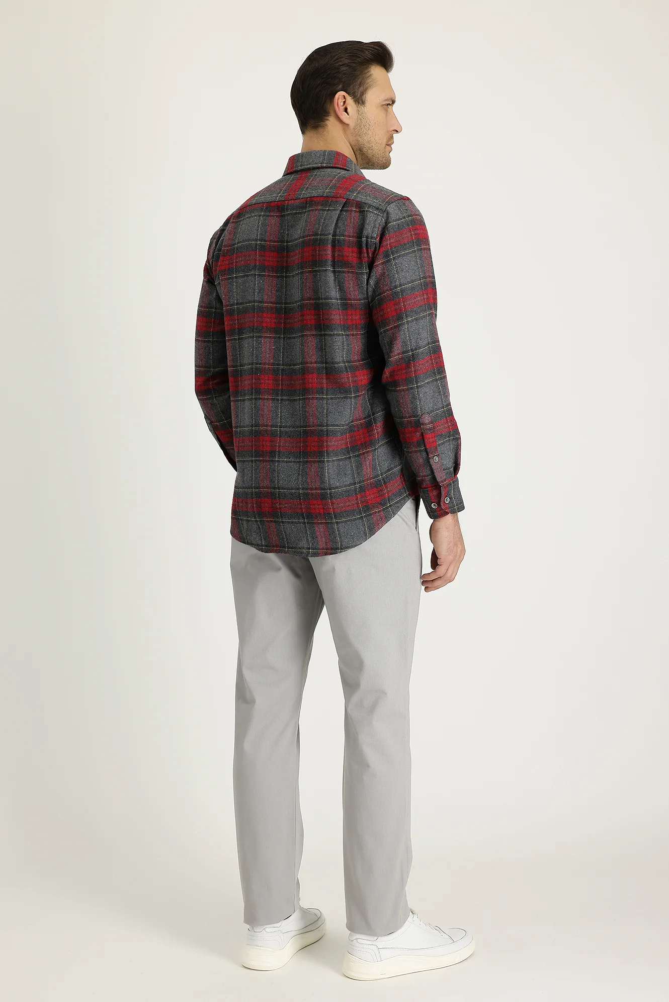 Açık Gri Regular Fit Standart Kesim Likralı Kanvas / Chino Pantolon - Image 4