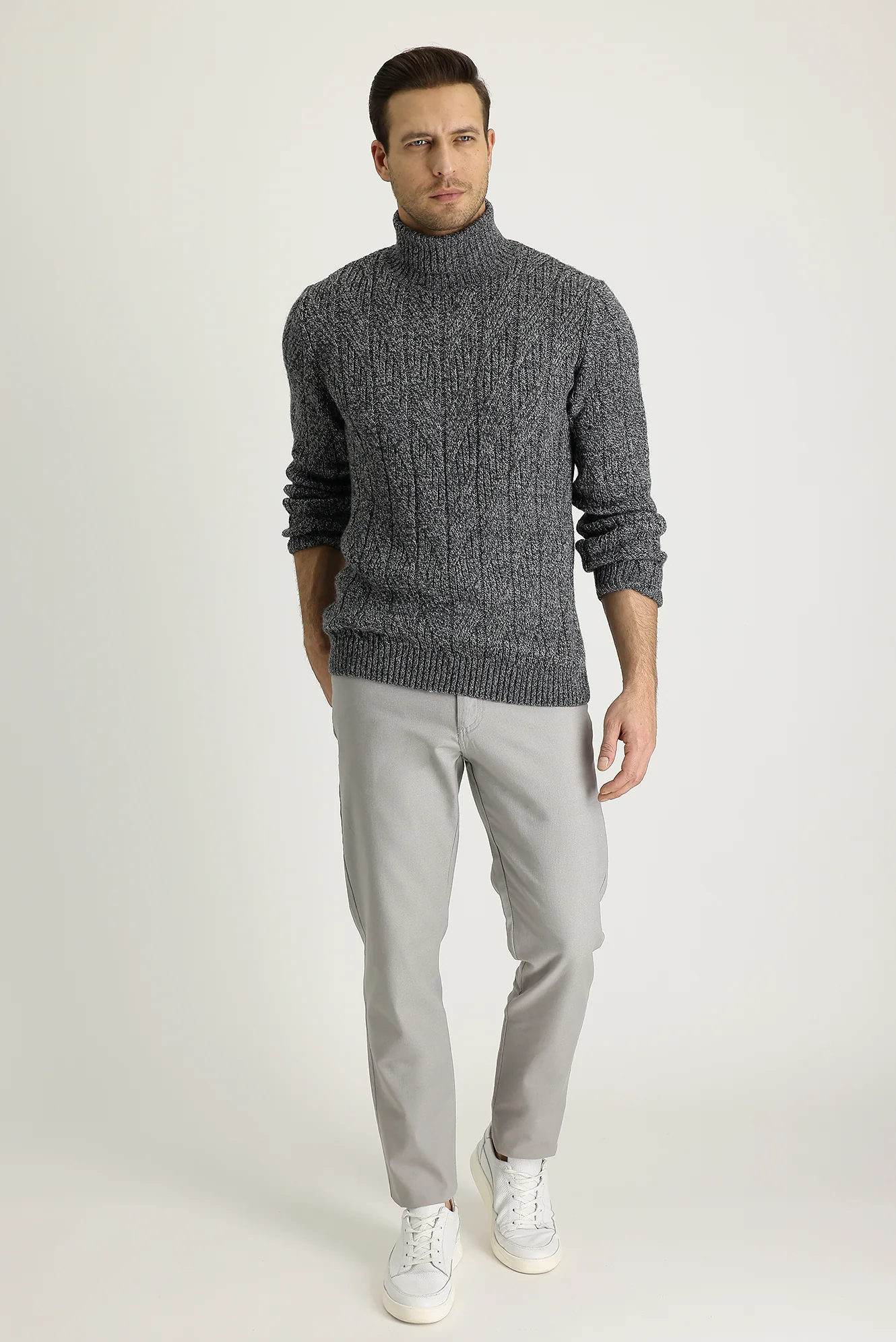 Açık Gri Regular Fit Standart Kesim Likralı Kanvas / Chino Pantolon
