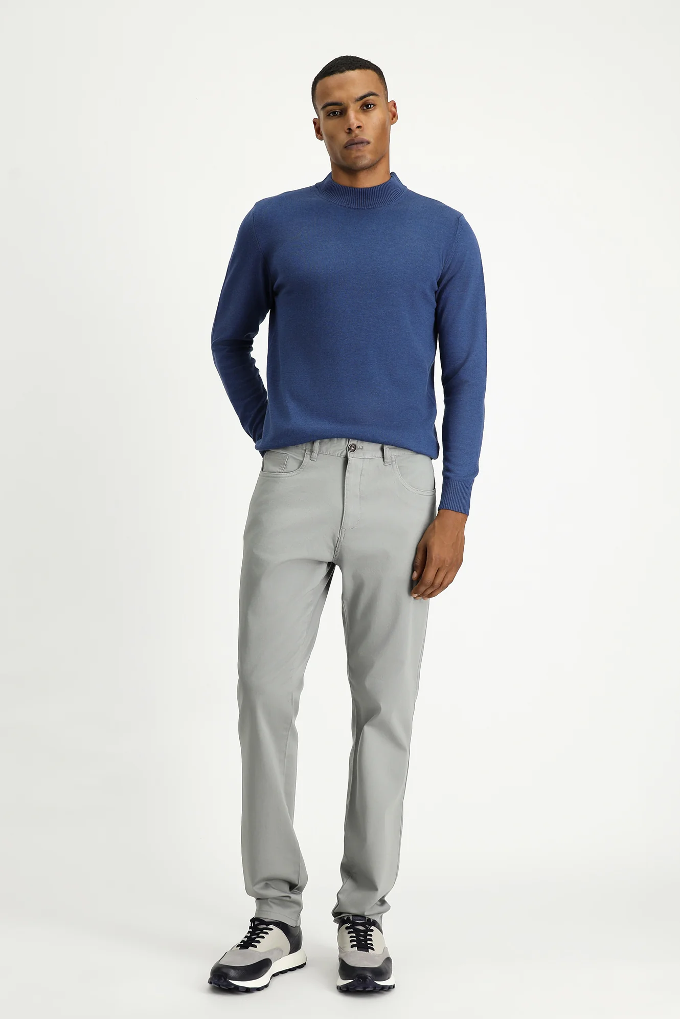 Açık Gri Regular Fit Standart Kesim Likralı Kanvas / Chino Pantolon - Image 2
