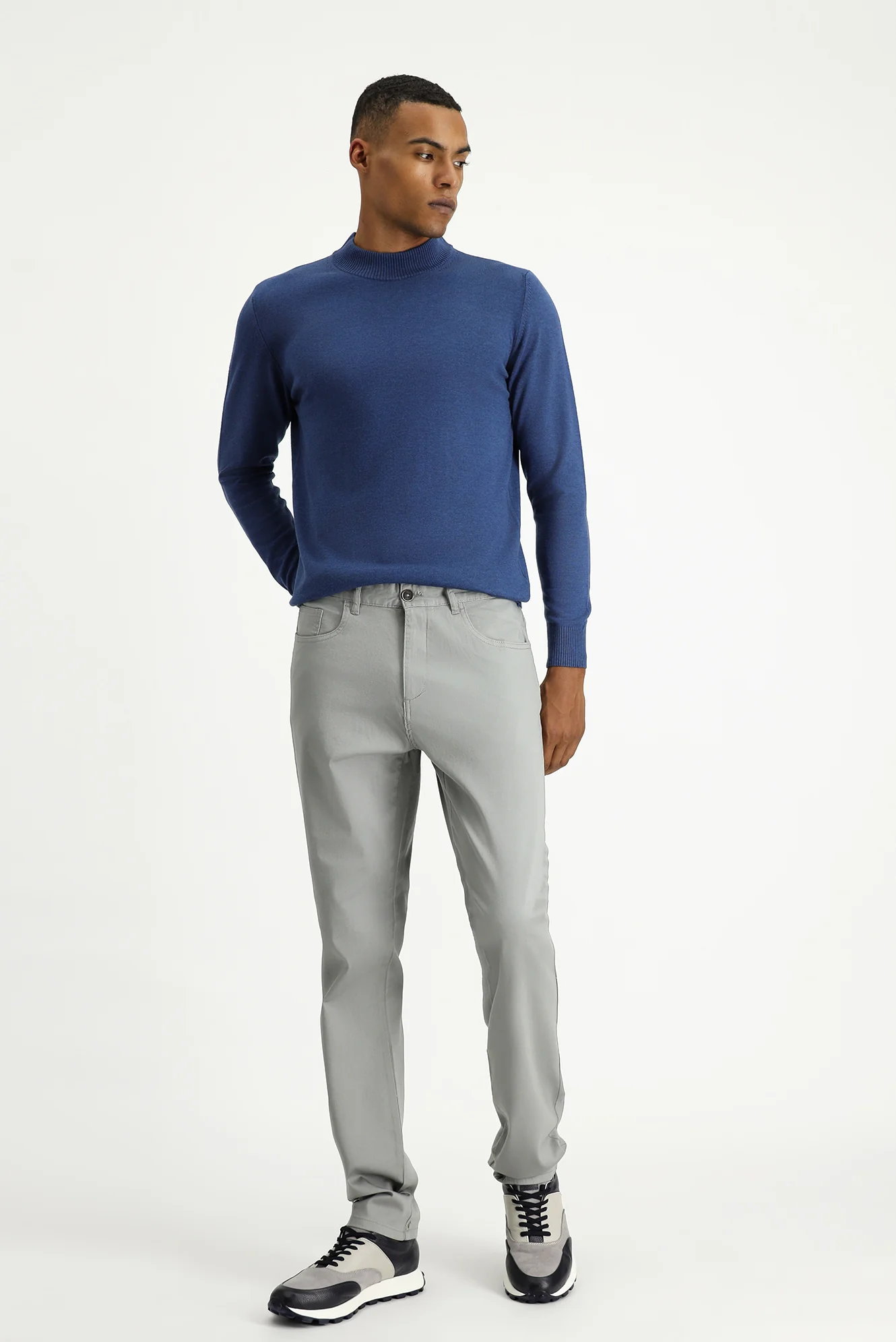 Açık Gri Regular Fit Standart Kesim Likralı Kanvas / Chino Pantolon - Image 3