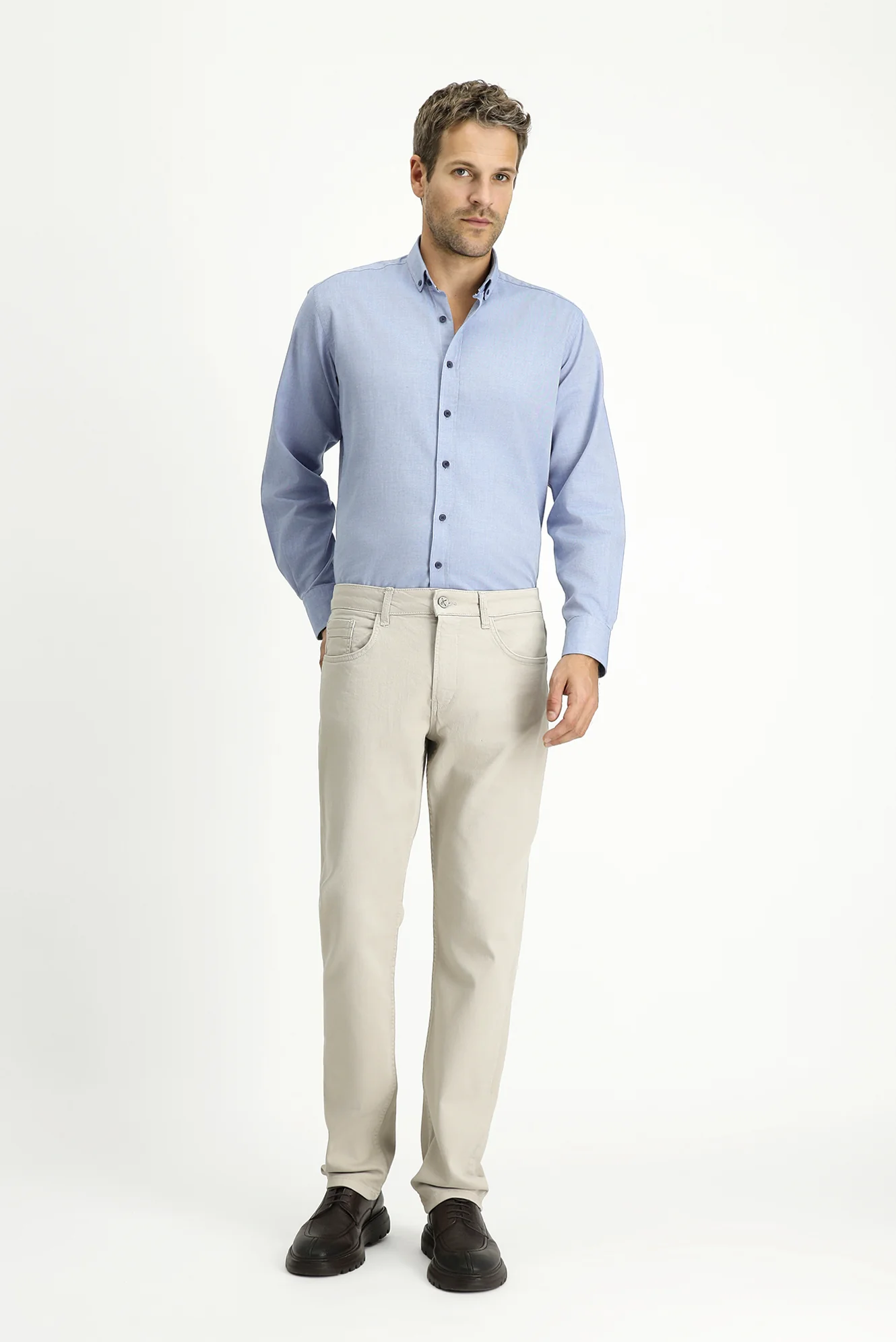 Açık Gri Regular Fit Standart Kesim Likralı Kanvas / Chino Pantolon