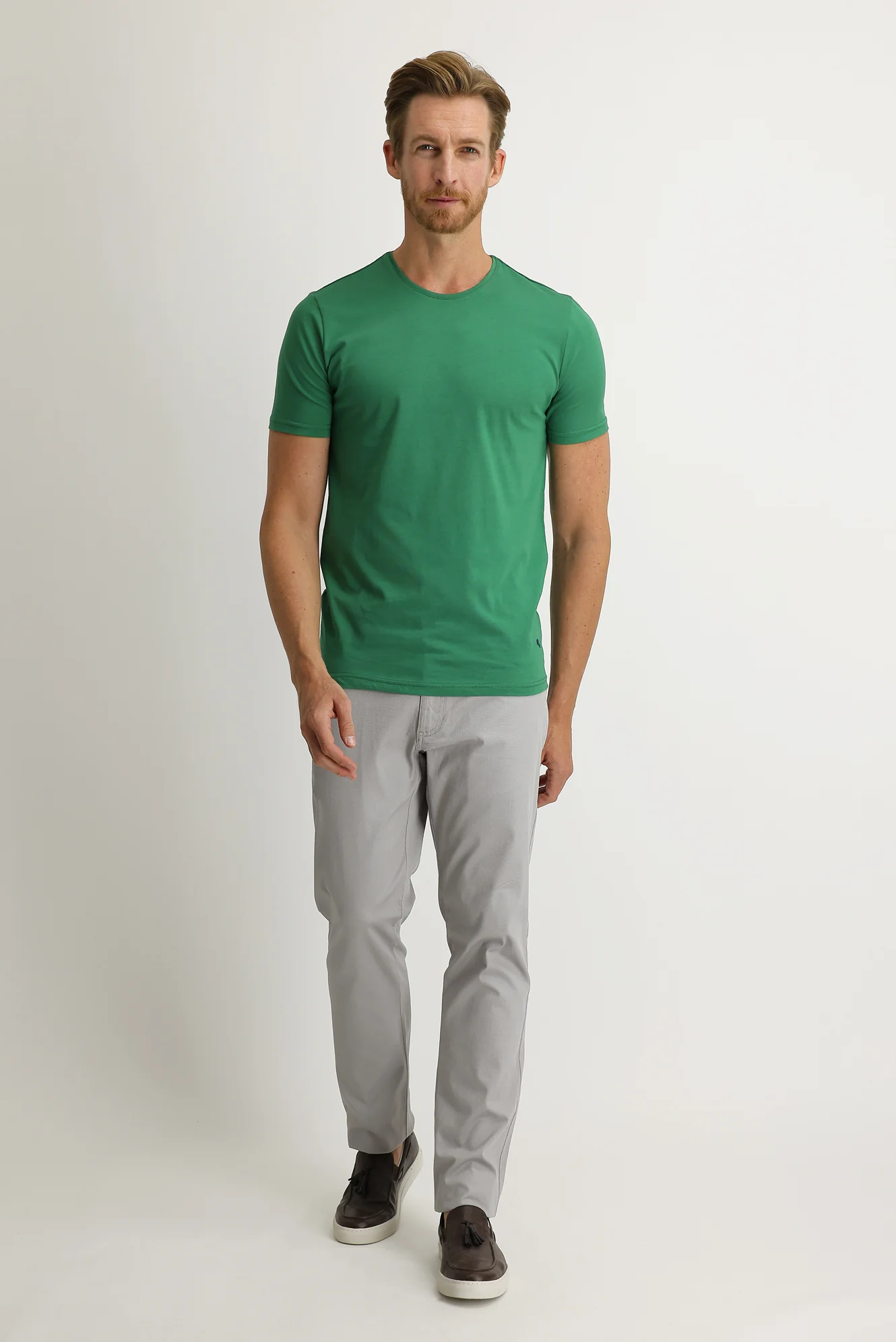 Açık Gri Regular Fit Standart Kesim Likralı Kanvas / Chino Pantolon