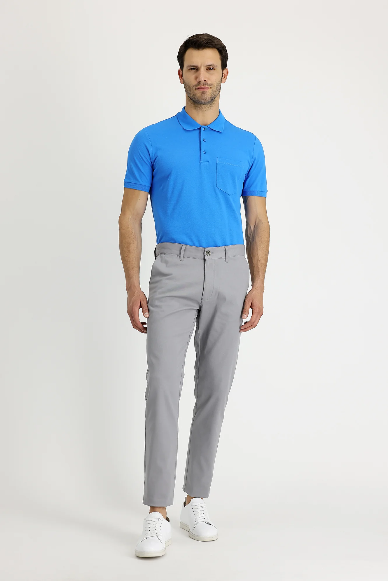 Açık Gri Regular Fit Standart Kesim Likralı Kanvas / Chino Pantolon