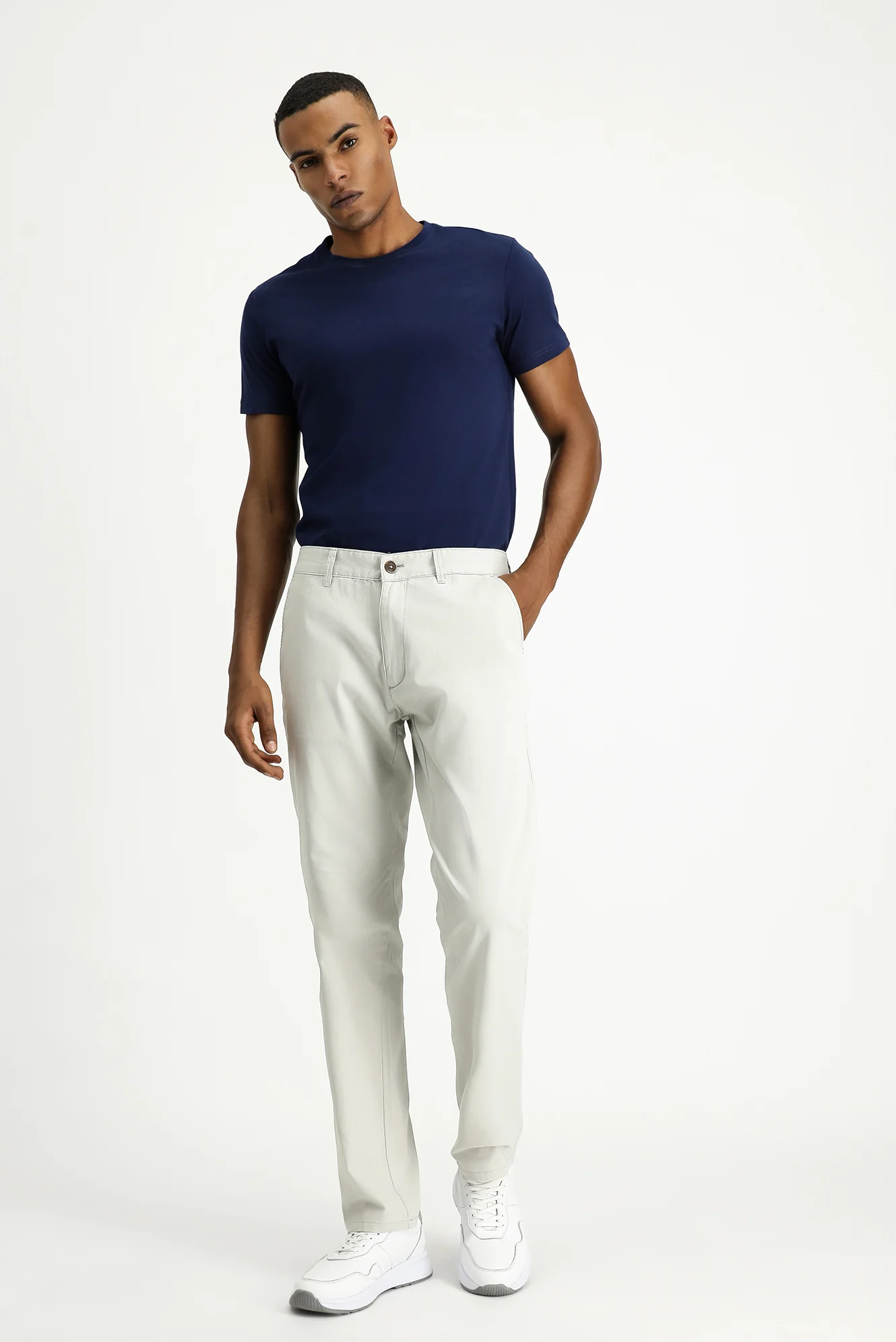 Açık Gri Regular Fit Standart Kesim Likralı Kanvas / Chino Pantolon - Image 2