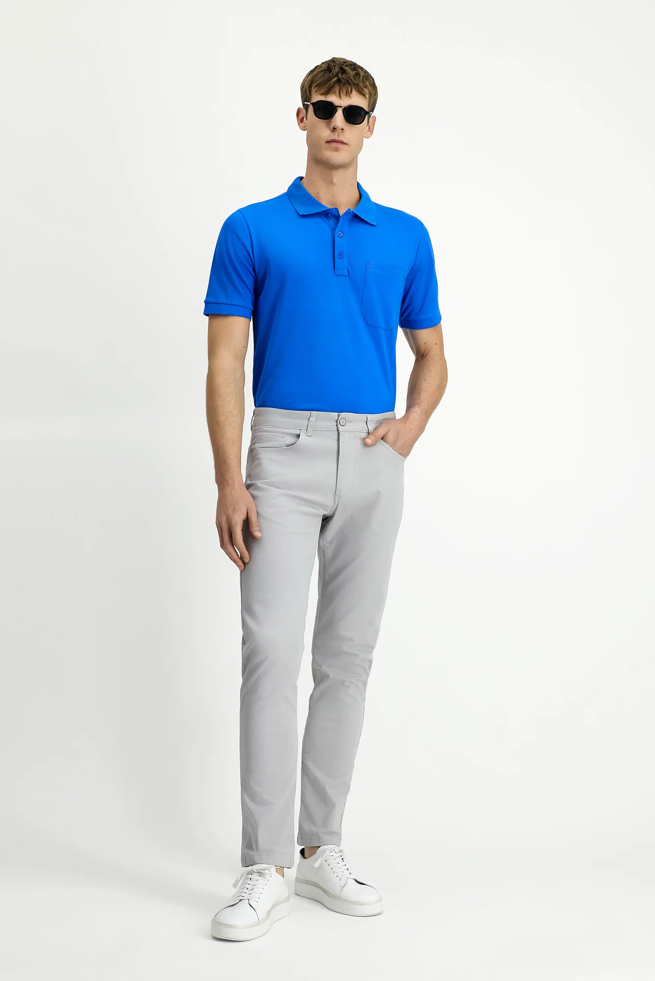 Açık Gri 6 Drop Regular Fit Standart Kesim Likralı Kanvas / Chino Pantolon