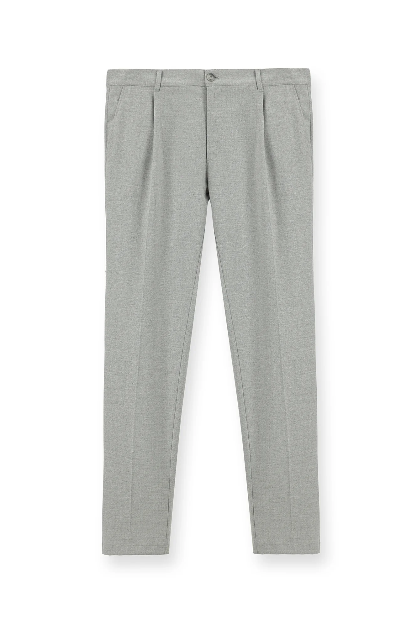 Açık Gri 6 Drop Regular Fit Standart Kesim Likralı Pileli Klasik Kumaş Pantolon - Image 6