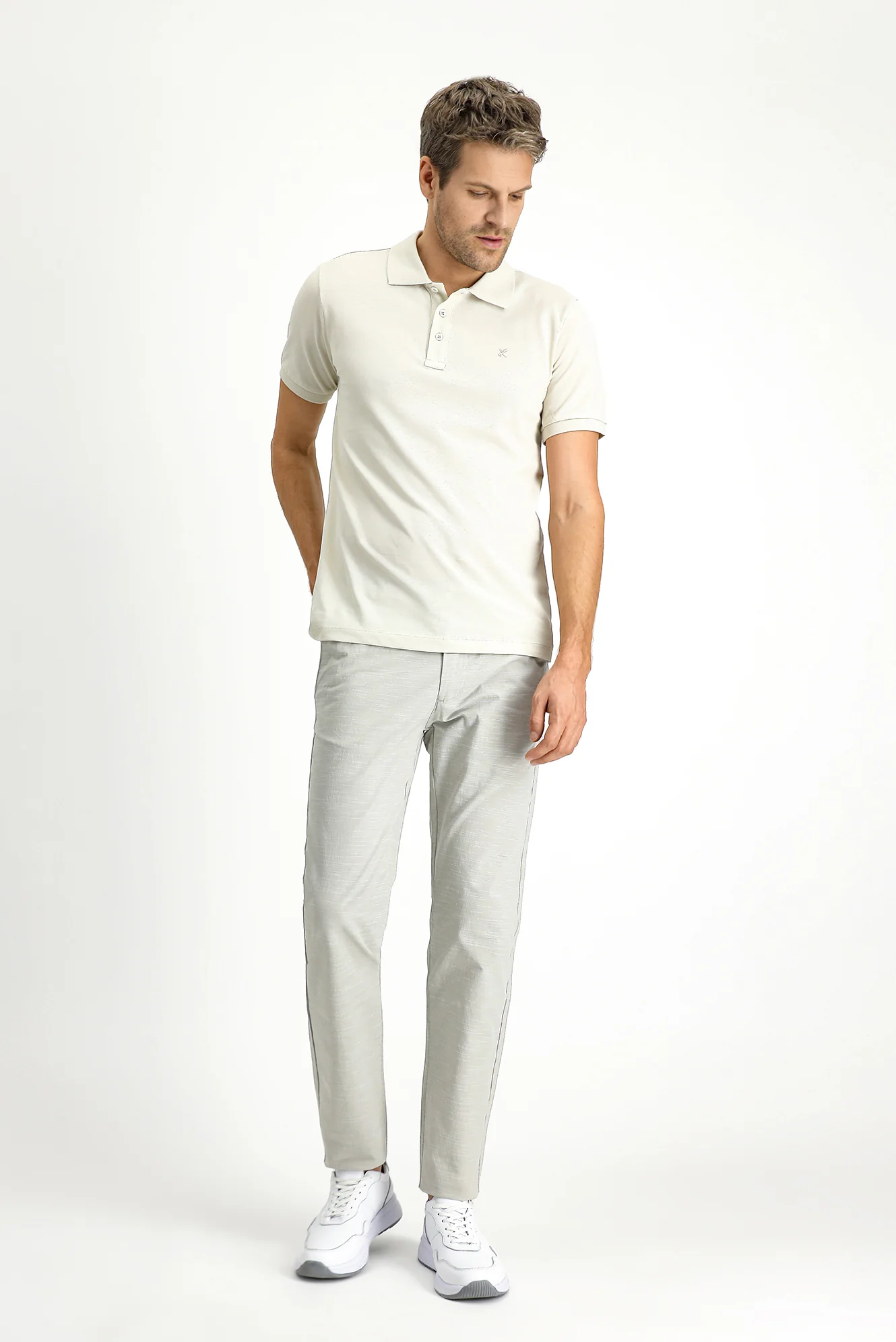 Açık Gri Relaxed Fit Rahat Kesim Beli Lastikli İpli Desenli Likralı Jogger Pantolon