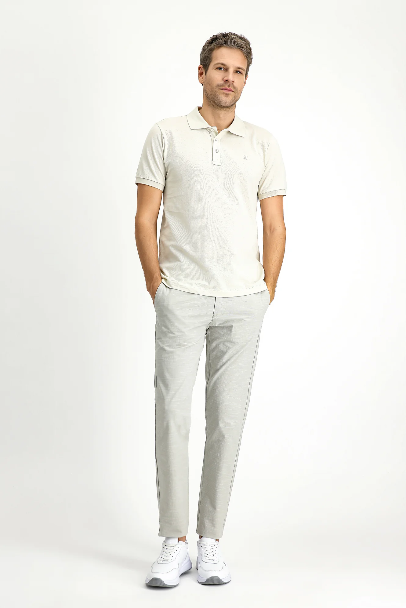 Açık Gri Relaxed Fit Rahat Kesim Beli Lastikli İpli Desenli Likralı Jogger Pantolon - Image 3
