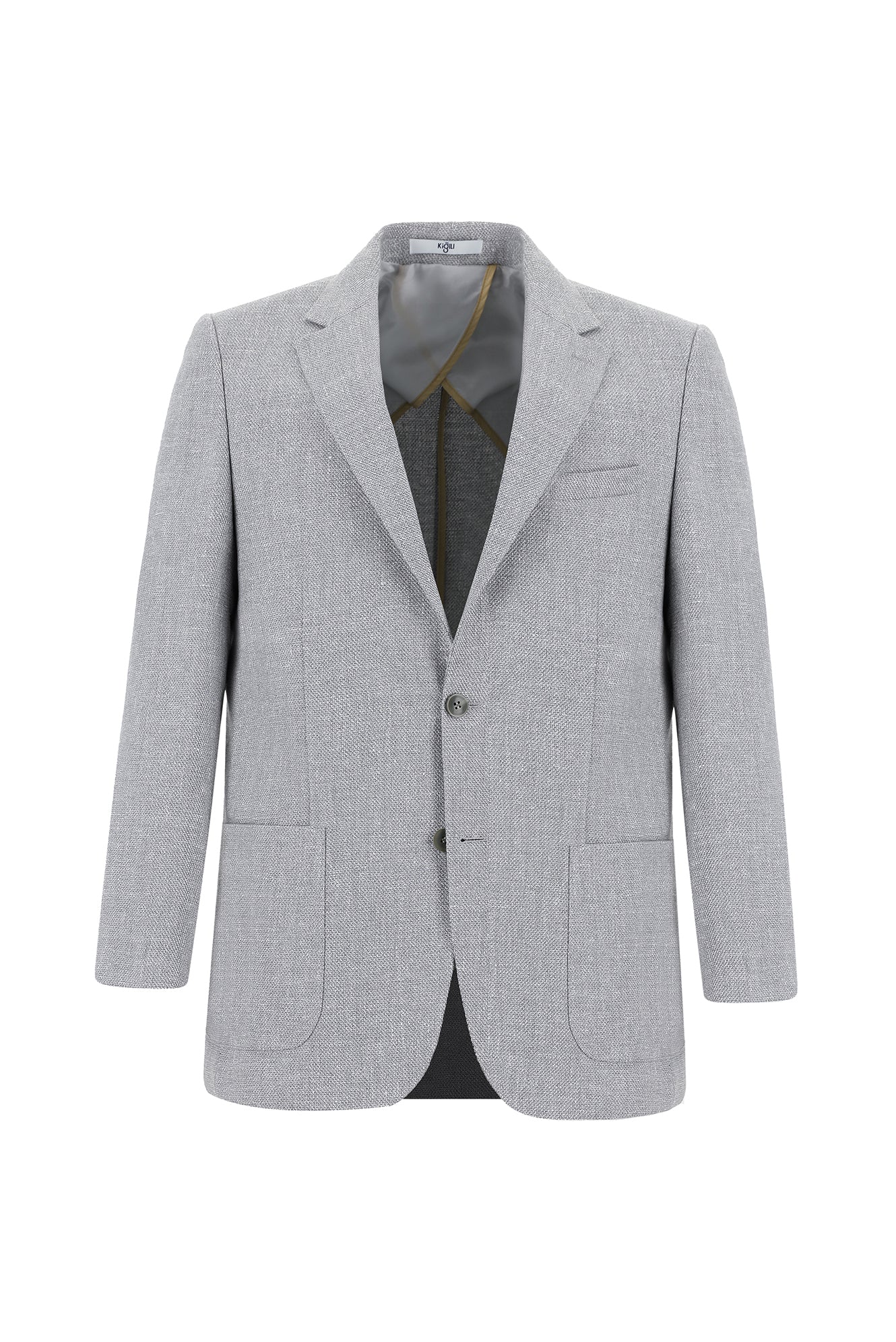 Açık Gri 4 Drop Relaxed Fit Rahat Kesim Desenli Keten Karışımlı Ceket