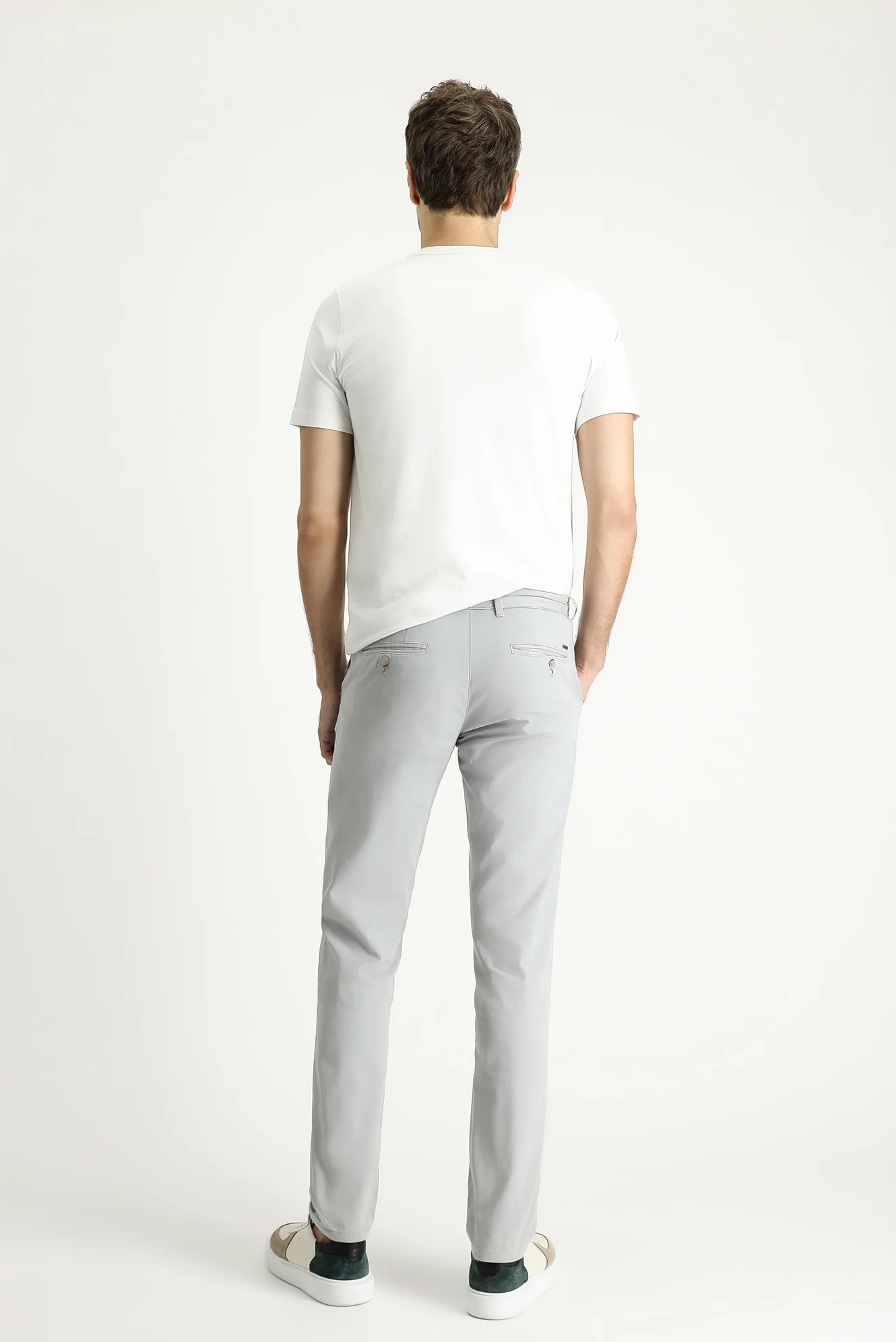 Açık Gri Relaxed Fit Rahat Kesim Desenli Likralı Kanvas / Chino Pantolon - Image 4