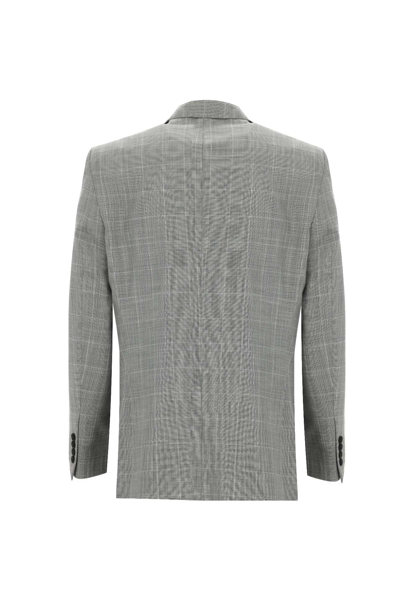 Açık Gri 4 Drop Relaxed Fit Rahat Kesim Kareli Takım Elbise - Image 3