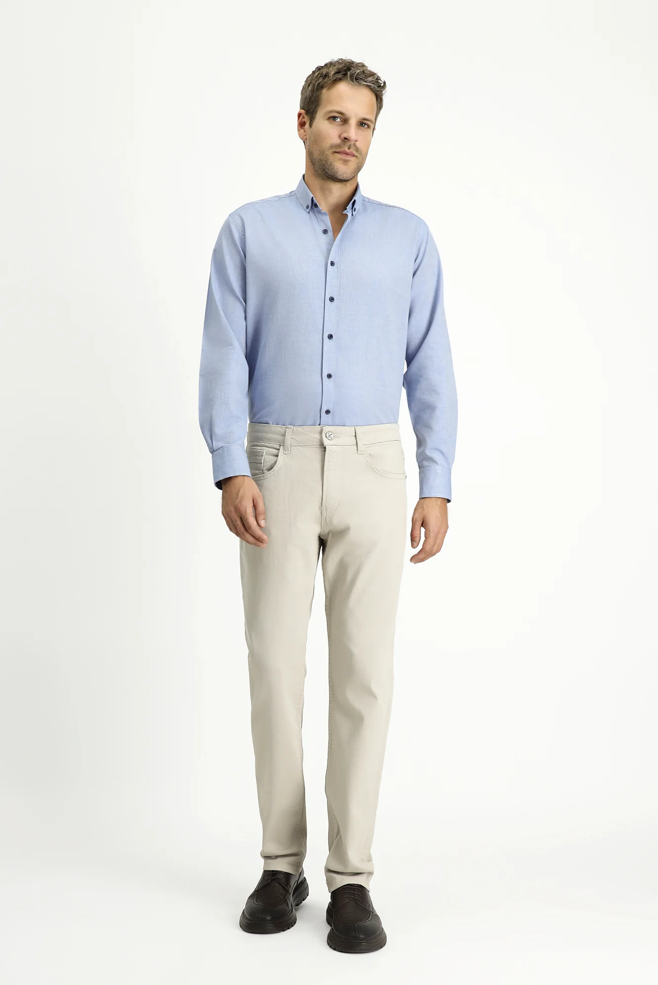 Açık Gri Relaxed Fit Rahat Kesim Likralı Kanvas / Chino Pantolon - Image 2