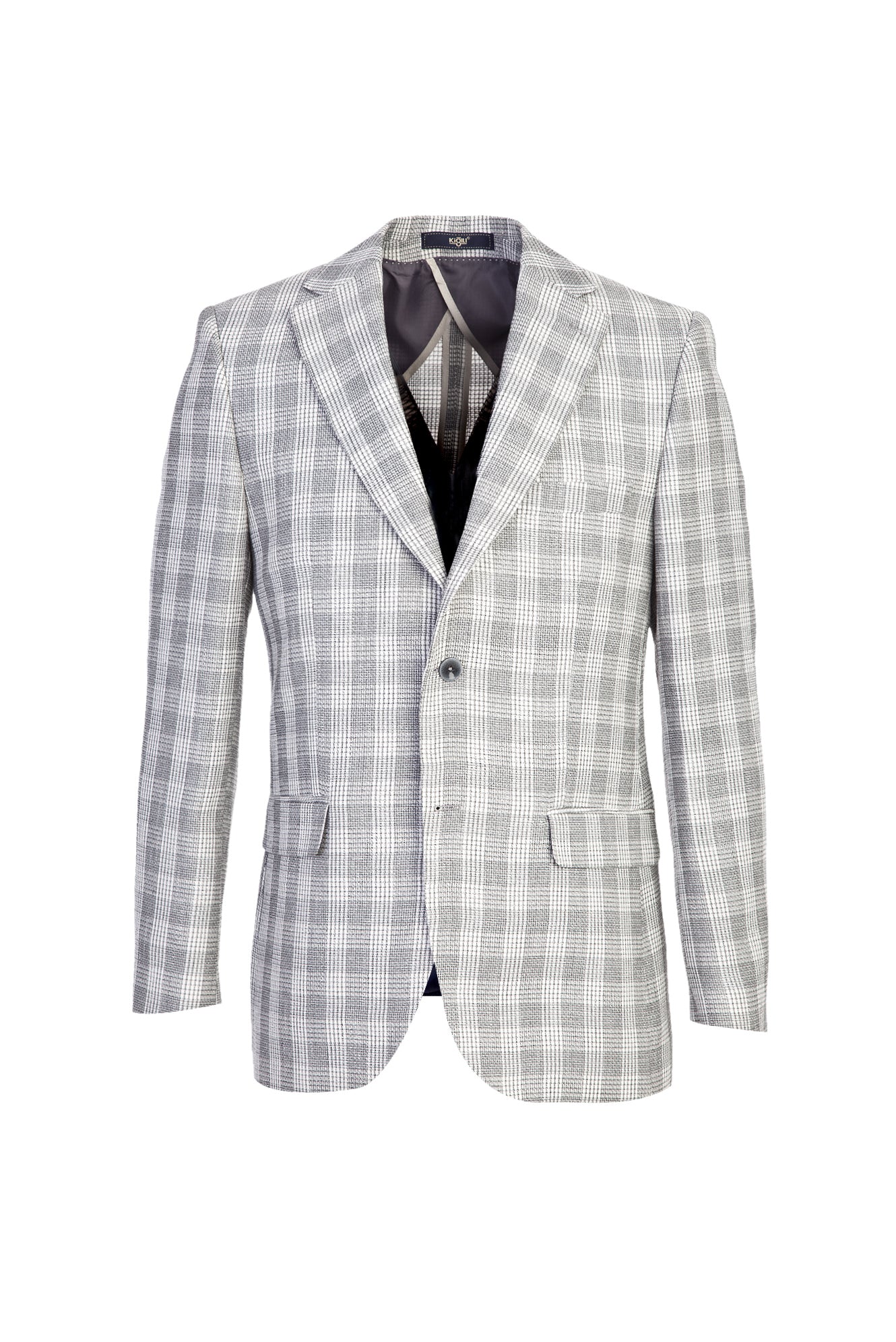 Açık Gri 4 Drop Relaxed Fit Rahat Kesim Ekose Ceket