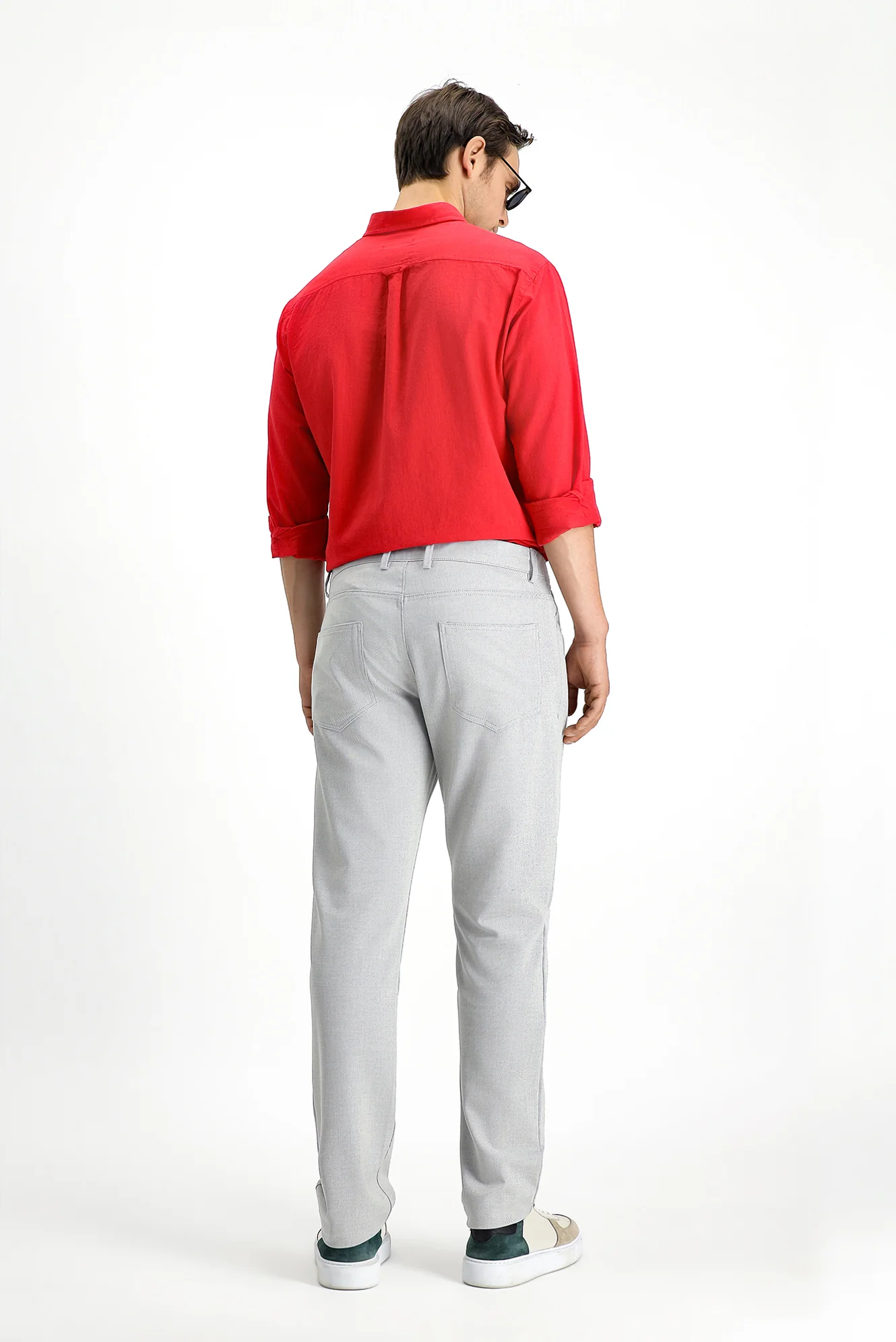 Açık Gri Slim Fit Dar Kesim Armürlü Klasik Pantolon - Image 4