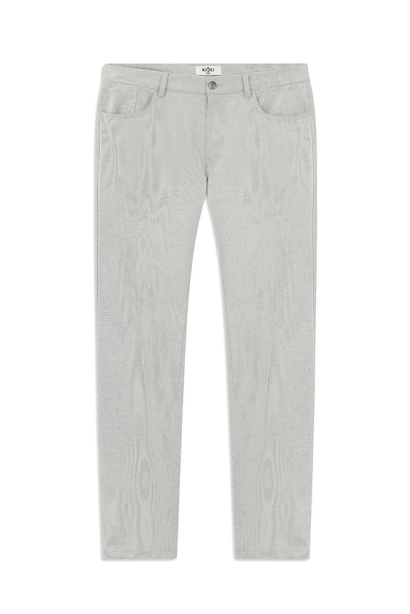 Açık Gri Slim Fit Dar Kesim Armürlü Klasik Pantolon - Image 7
