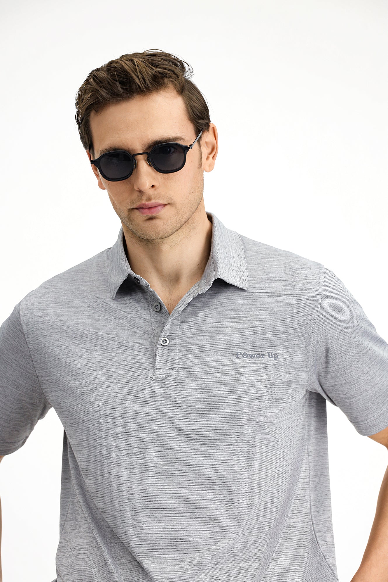 Açık Gri Slim Fit Dar Kesim Baskılı Polo Yaka Tişört - Image 3