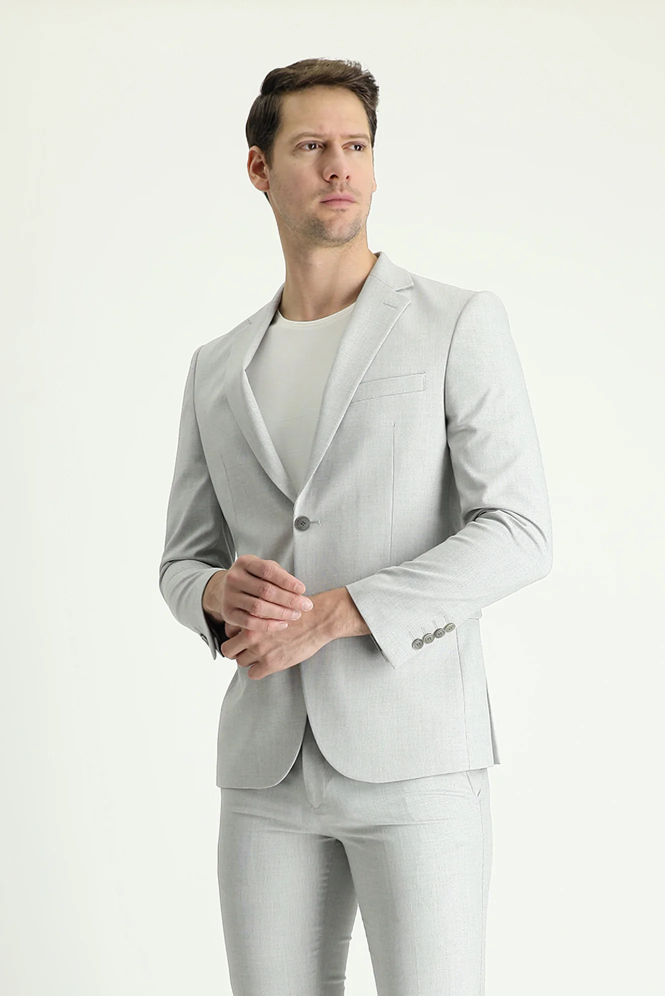 Açık Gri 7 Drop Slim Fit Dar Kesim Beli Lastikli İpli Takım Elbise - Image 2