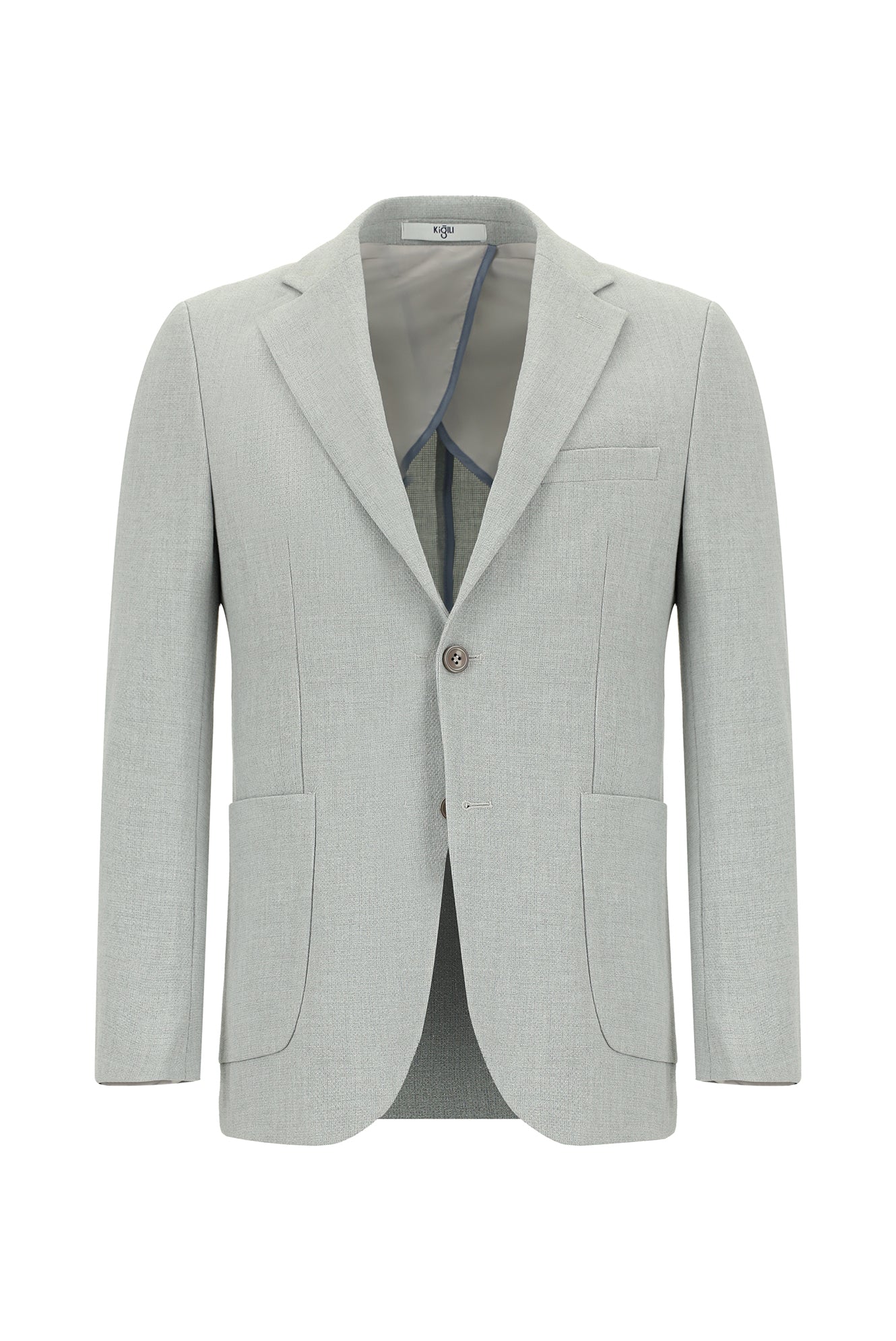 Açık Gri 7 Drop Slim Fit Dar Kesim Çizgili Beli Lastikli İpli Takım Elbise - Image 2