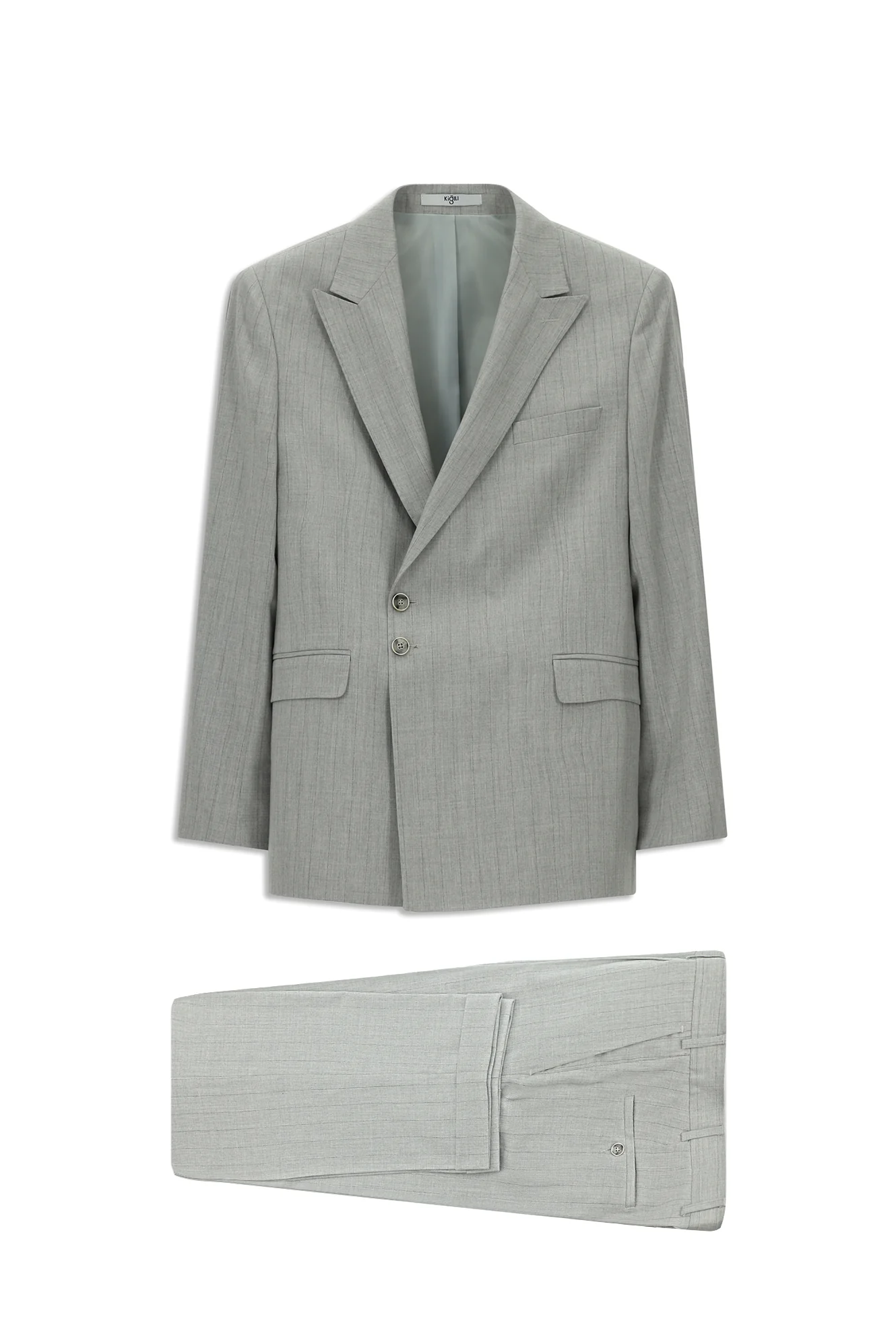 Açık Gri 7 Drop Slim Fit Dar Kesim Çizgili İtalyan Kesim Kruvaze Takım Elbise - Image 5