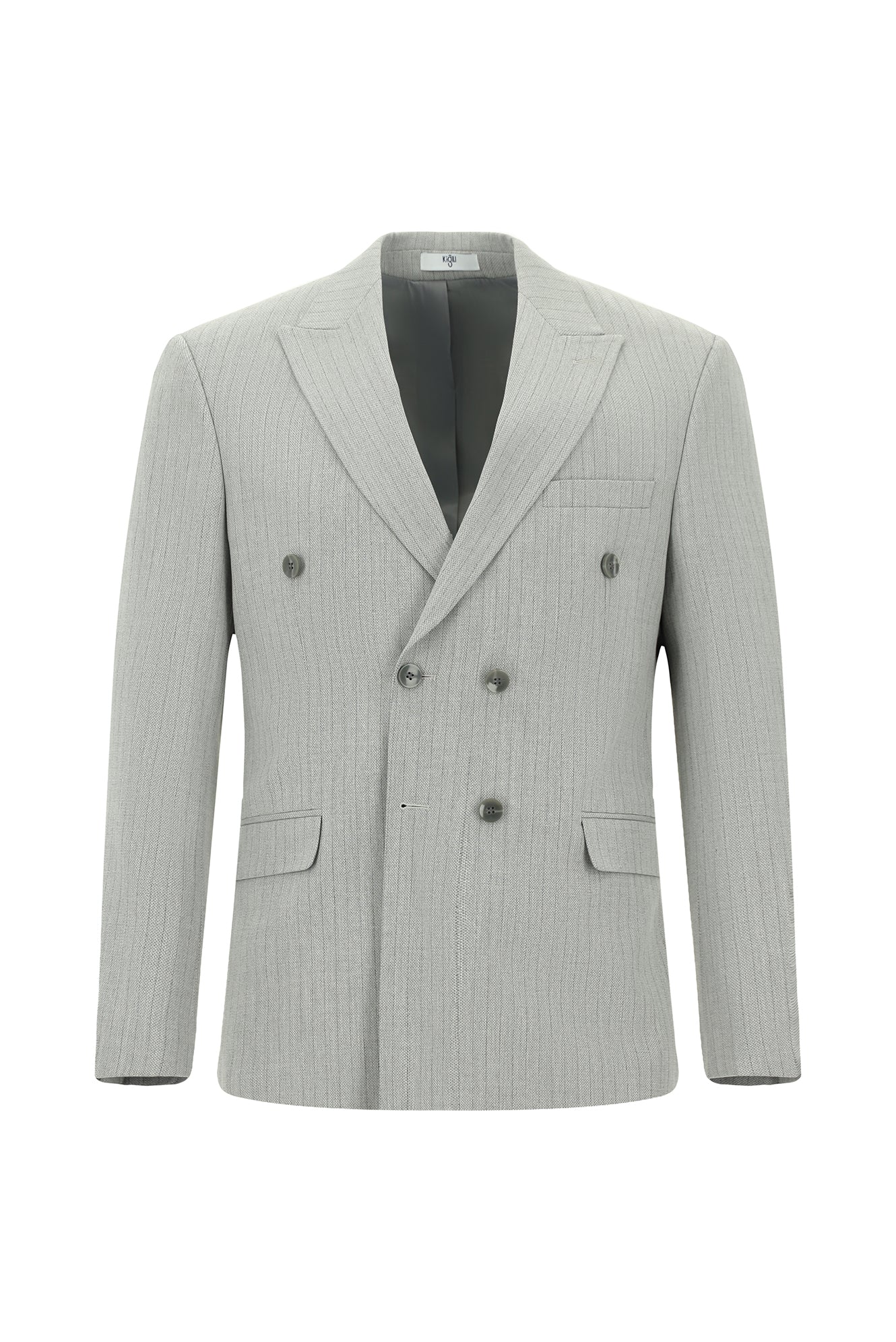Açık Gri 7 Drop Slim Fit Dar Kesim Çizgili Kruvaze Takım Elbise - Image 2