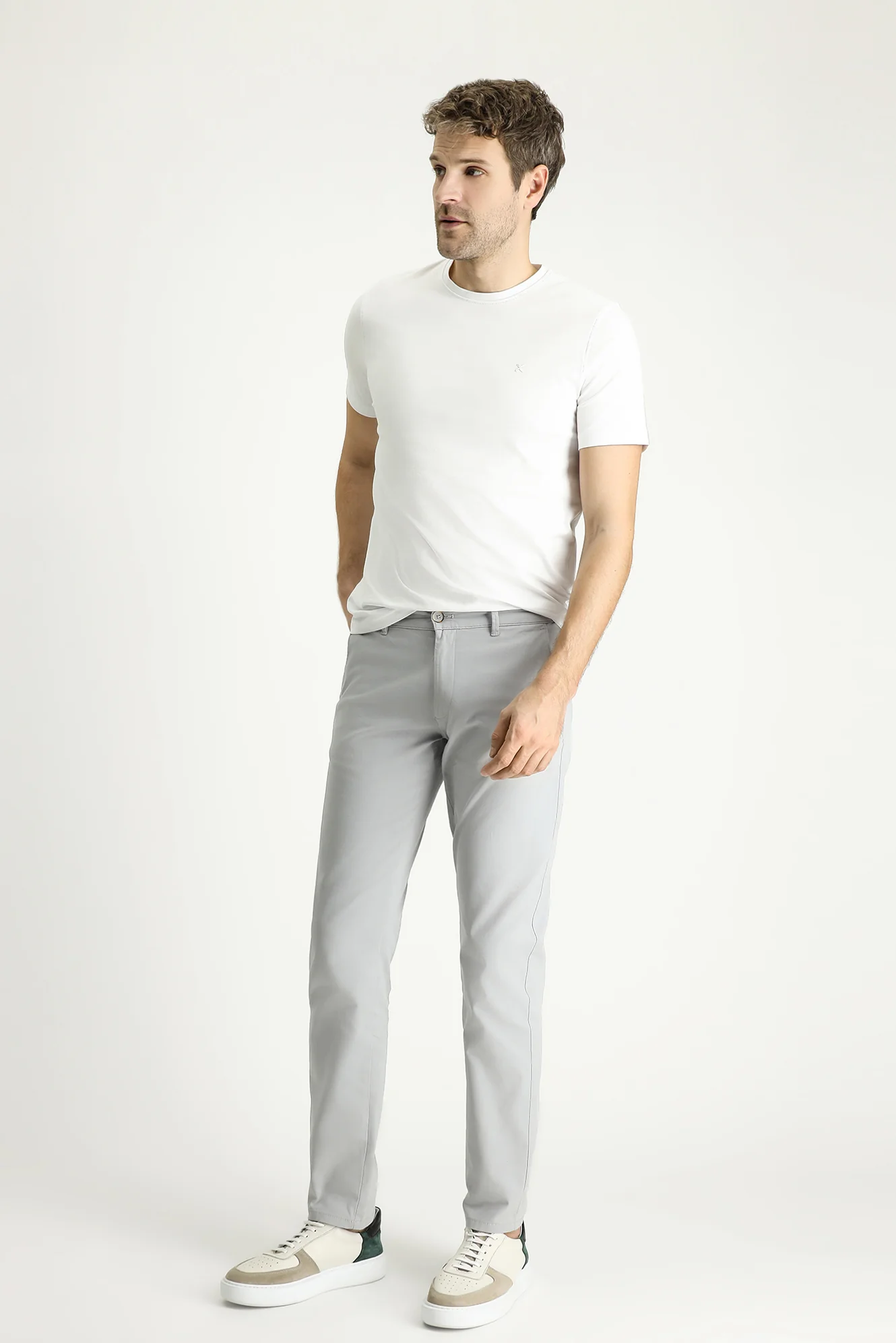 Açık Gri Slim Fit Dar Kesim Desenli Likralı Kanvas / Chino Pantolon - Image 2
