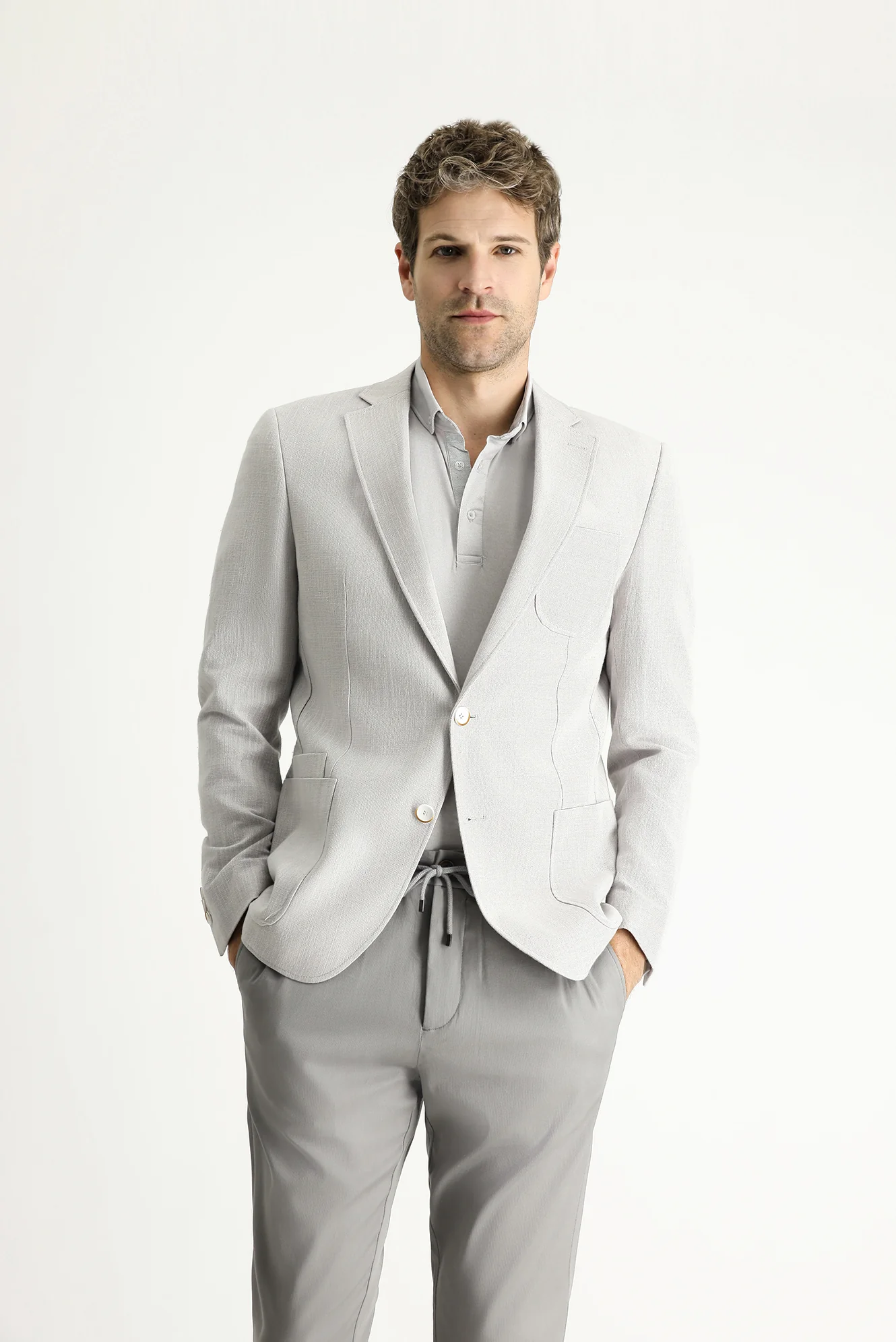 Açık Gri 7 Drop Slim Fit Dar Kesim Desenli Spor Pamuk Ceket - Image 3