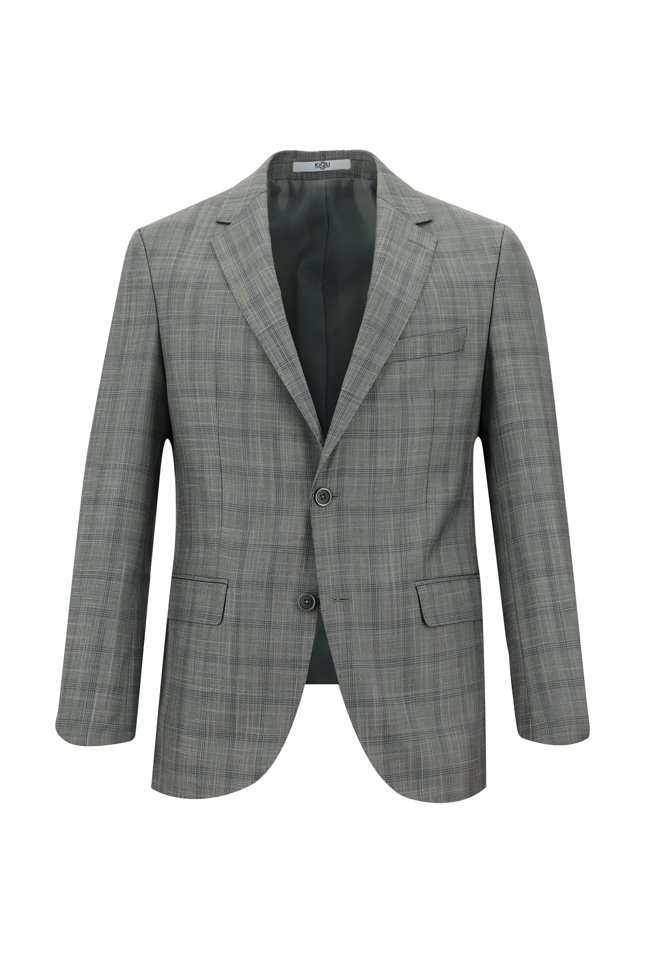 Açık Gri 7 Drop Slim Fit Dar Kesim Ekose Takım Elbise - Image 2