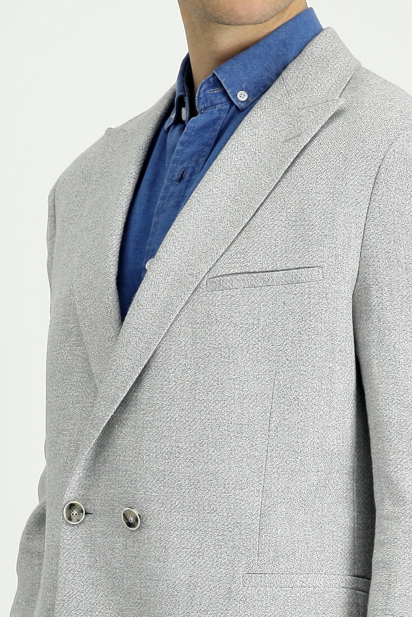 Açık Gri 7 Drop Slim Fit Dar Kesim Keten Karışımlı Kruvaze Ceket - Image 7