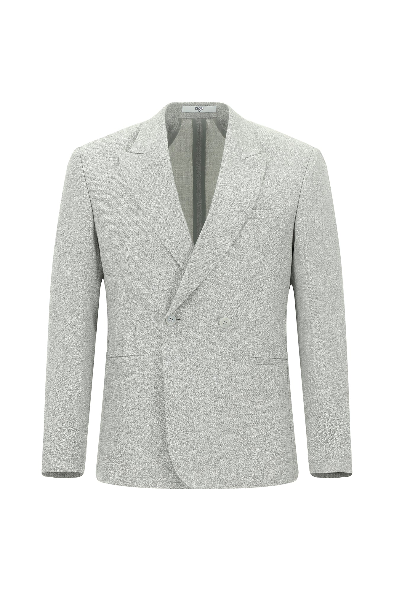 Açık Gri 7 Drop Slim Fit Dar Kesim Keten Karışımlı Kruvaze Ceket - Image 9