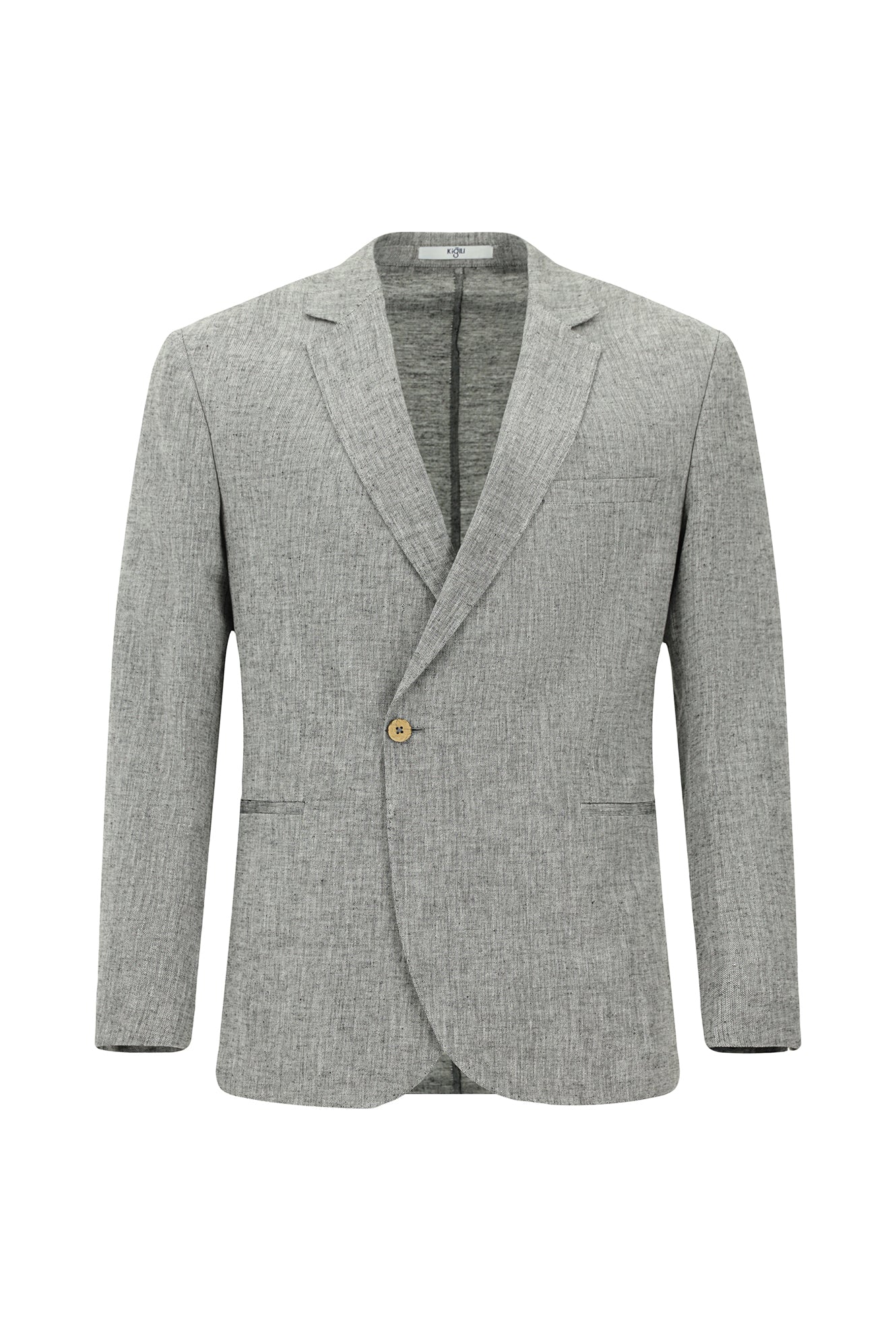 Açık Gri 7 Drop Slim Fit Dar Kesim Keten Karışımlı Kruvaze Takım Elbise - Image 2