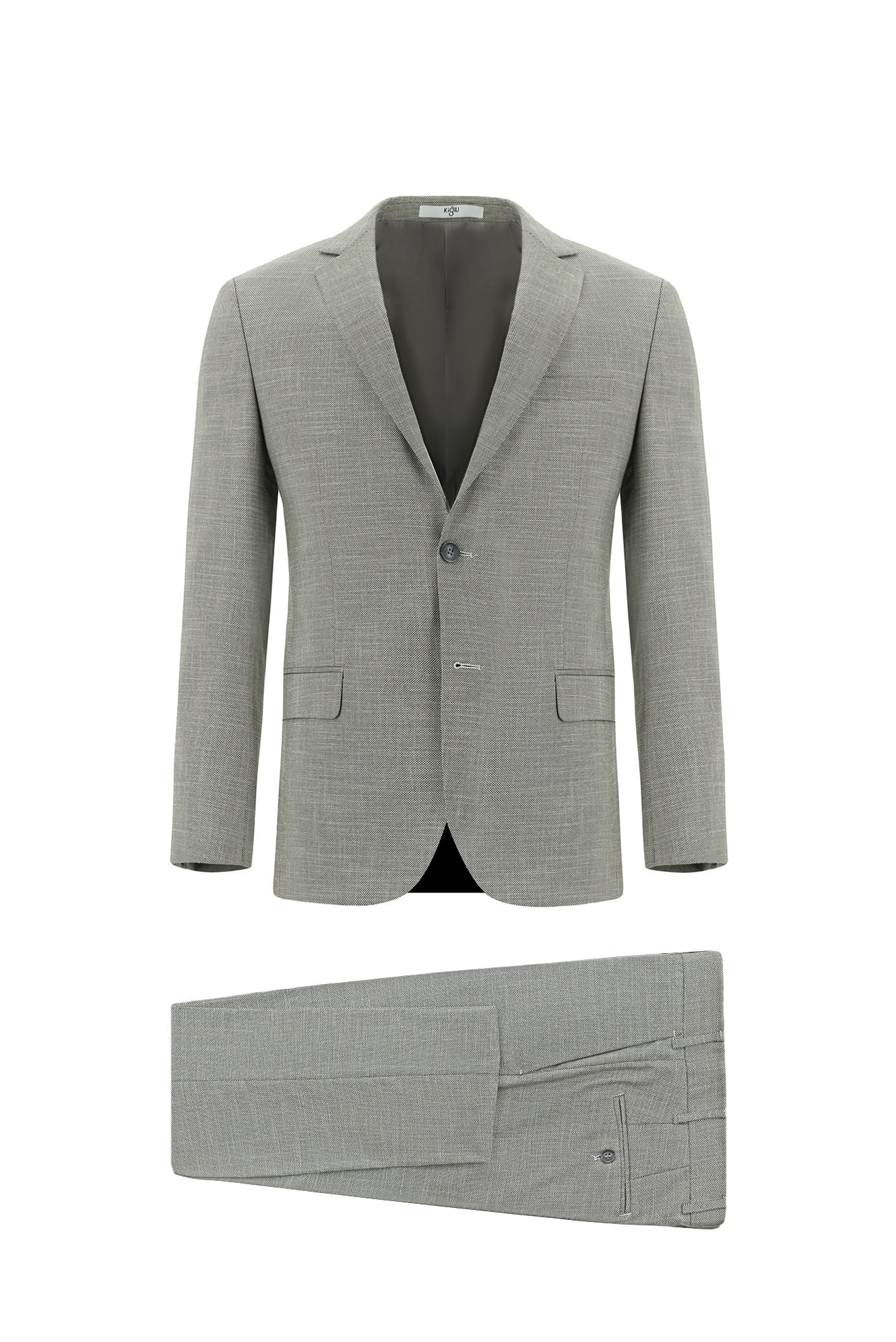 Açık Gri 7 Drop Slim Fit Dar Kesim Desenli Takım Elbise