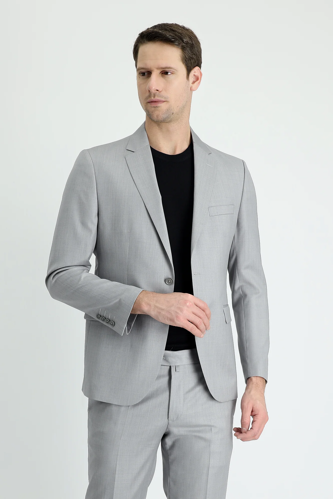 Açık Gri 7 Drop Slim Fit Dar Kesim Yün Takım Elbise - Image 2