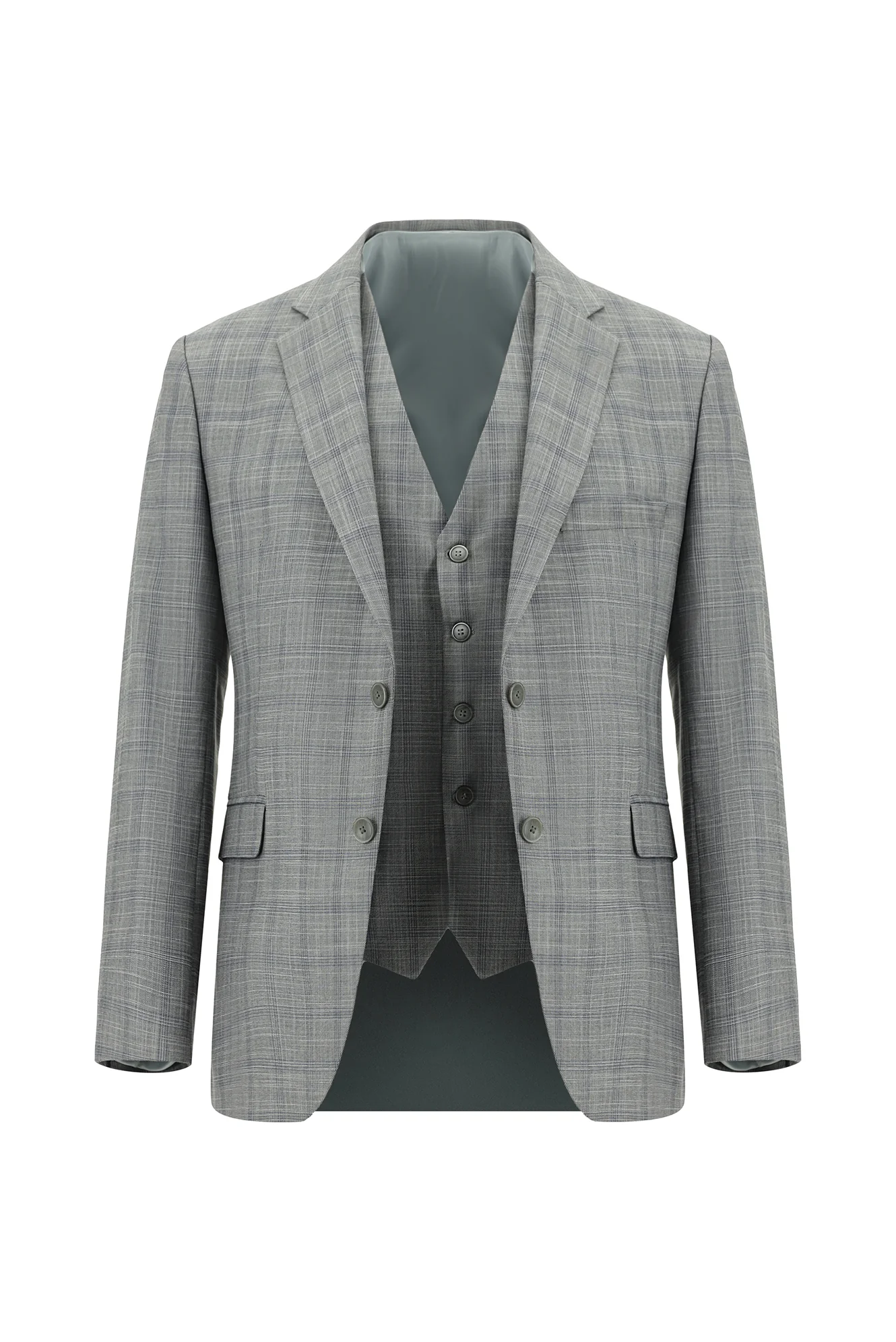 Açık Gri 7 Drop Slim Fit Dar Kesim Kombinli Yelekli Takım Elbise - Image 2