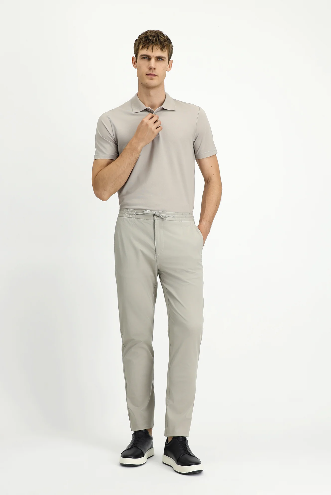 Açık Gri Slim Fit Dar Kesim Likralı Beli Lastikli İpli Jogger Pantolon