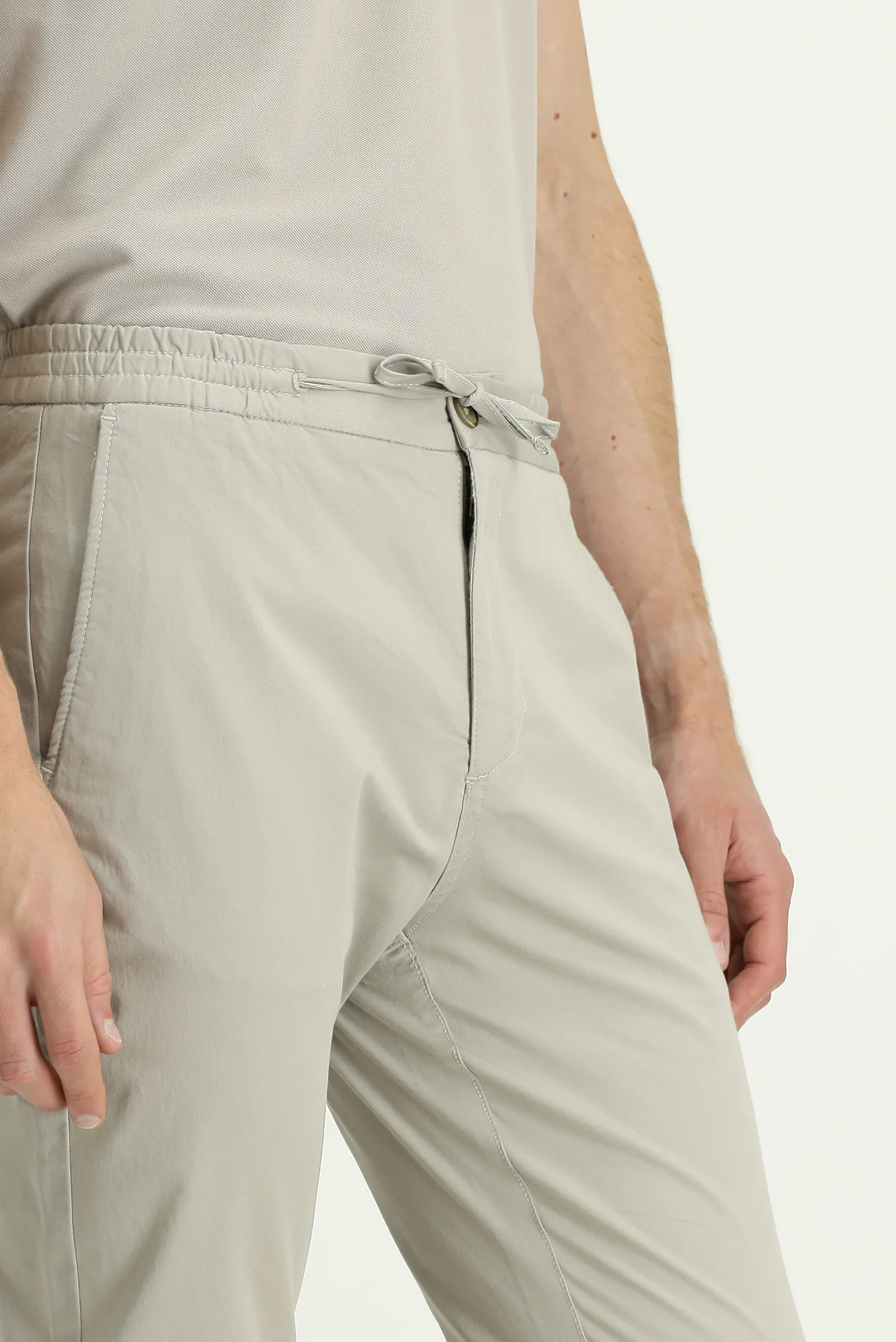 Açık Gri Slim Fit Dar Kesim Likralı Beli Lastikli İpli Jogger Pantolon - Image 5