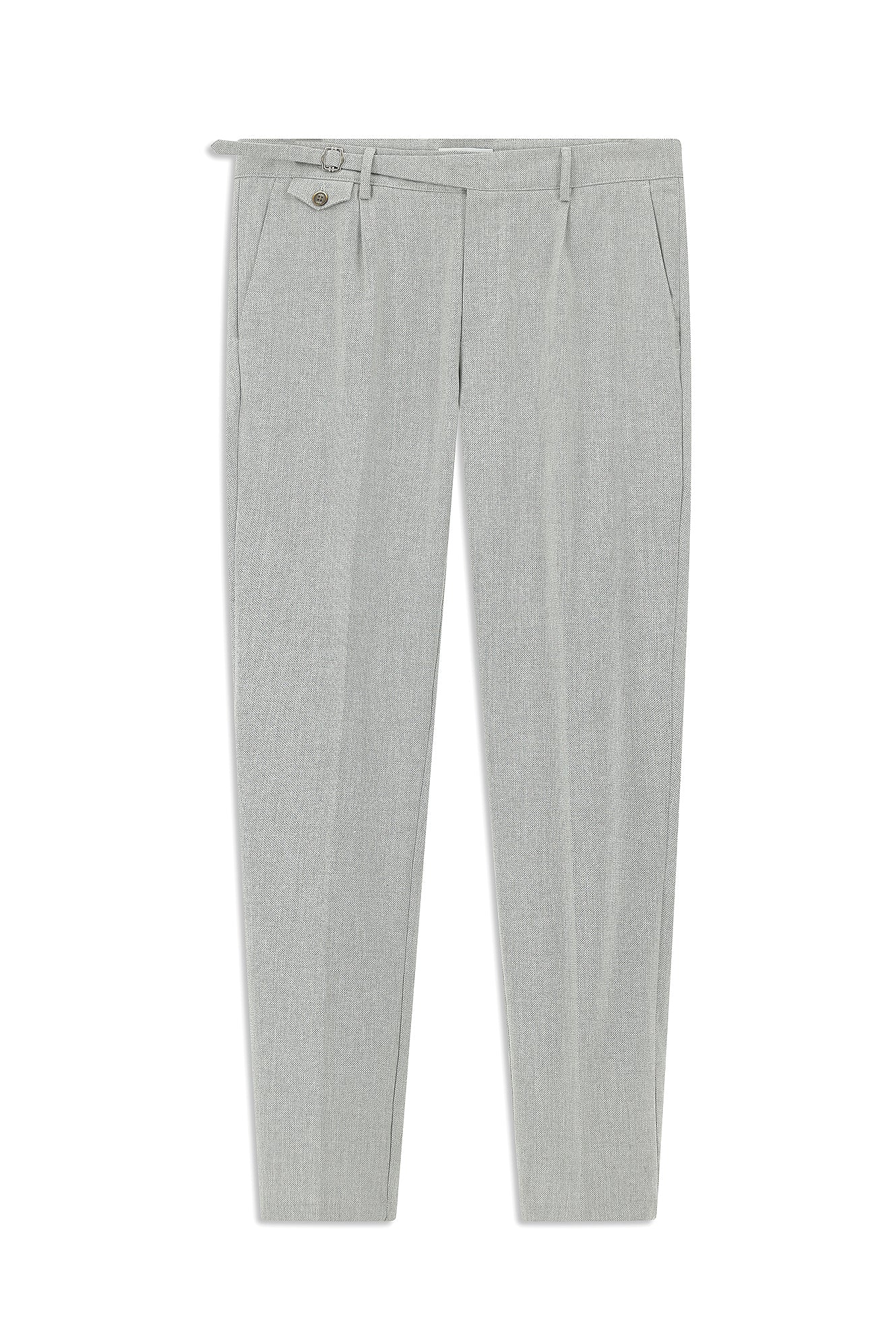 Açık Gri 7 Drop Slim Fit Dar Kesim Likralı Desenli Tokalı Pileli Klasik Kumaş Pantolon - Image 7