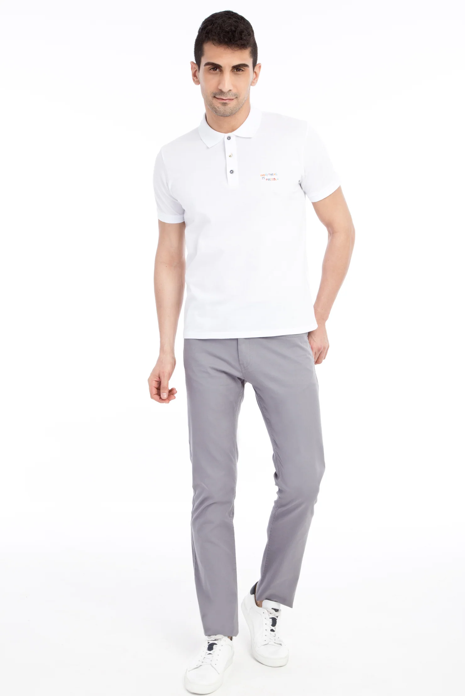 Açık Gri Slim Fit Dar Kesim Likralı Kanvas / Chino Pantolon