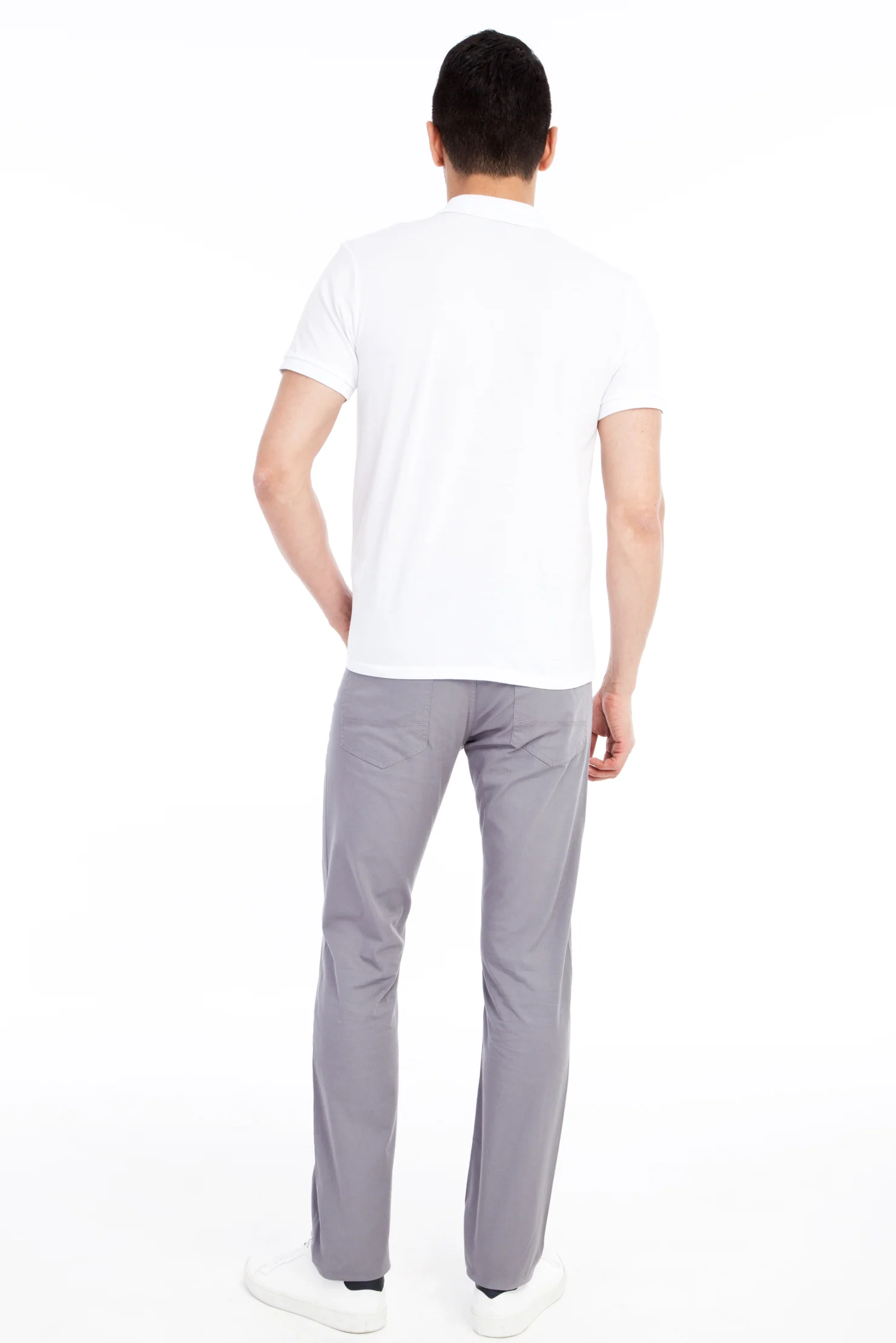 Açık Gri Slim Fit Dar Kesim Likralı Kanvas / Chino Pantolon - Image 2