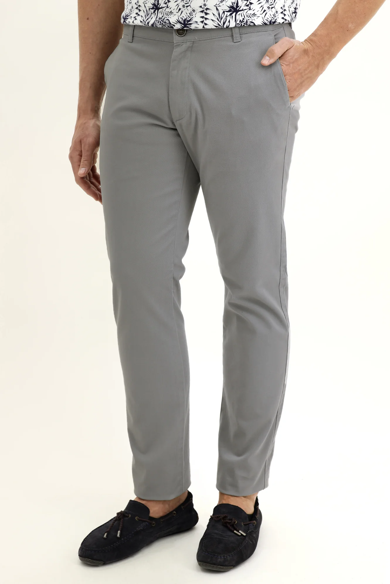 Açık Gri Slim Fit Dar Kesim Likralı Kanvas / Chino Pantolon - Image 2