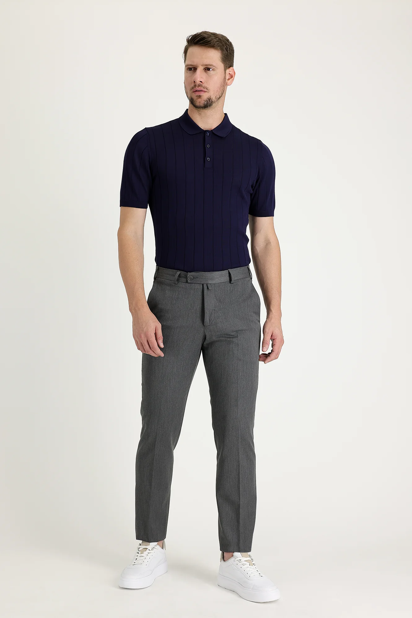 Açık Gri 7 Drop Slim Fit Dar Kesim Likralı Klasik Kumaş Pantolon