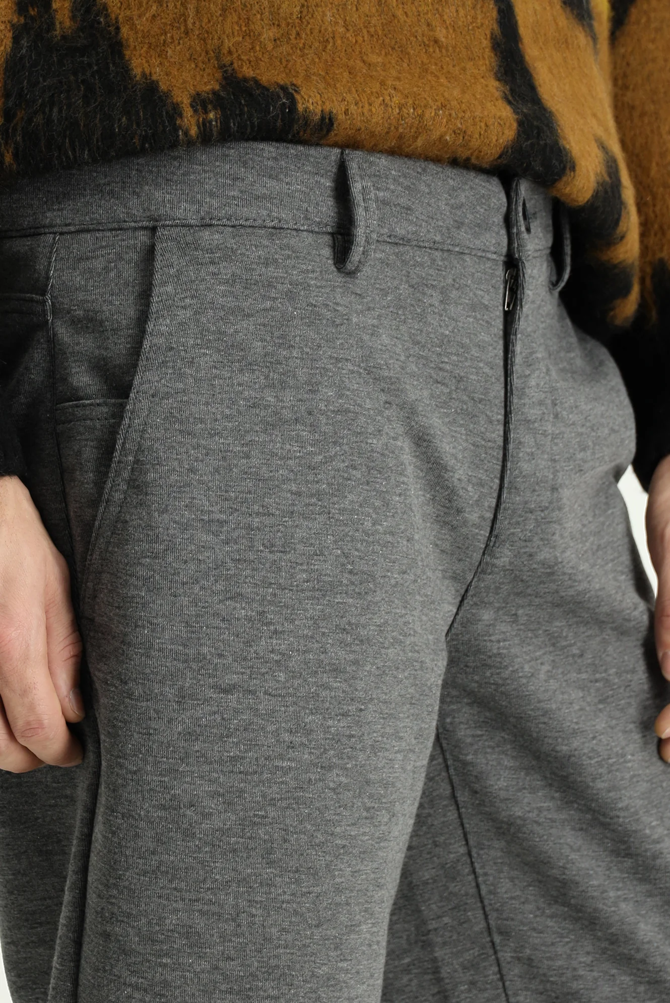 Açık Gri 7 Drop Slim Fit Dar Kesim Likralı Örme Klasik Kumaş Pantolon - Image 4