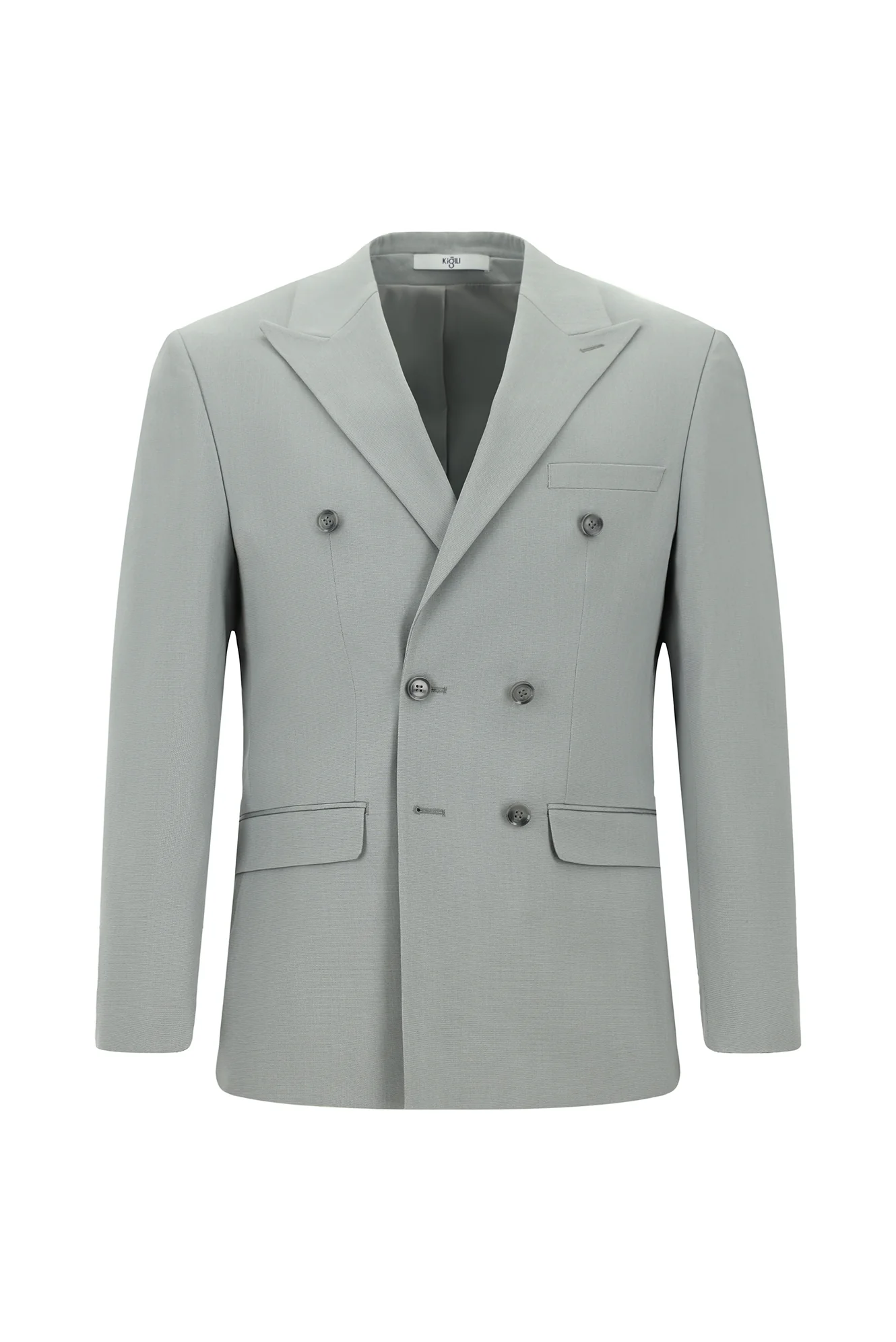 Açık Gri 7 Drop Slim Fit Dar Kesim Pamuklu Lyocell Kruvaze Takım Elbise - Image 2