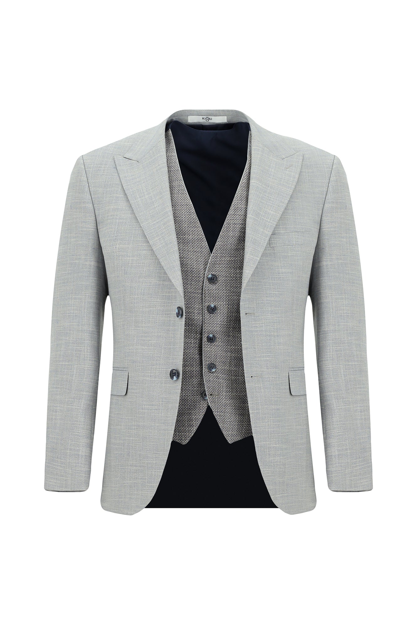 Açık Gri 7 Drop Slim Fit Dar Kesim Yelekli Kombinli Takım Elbise - Image 2